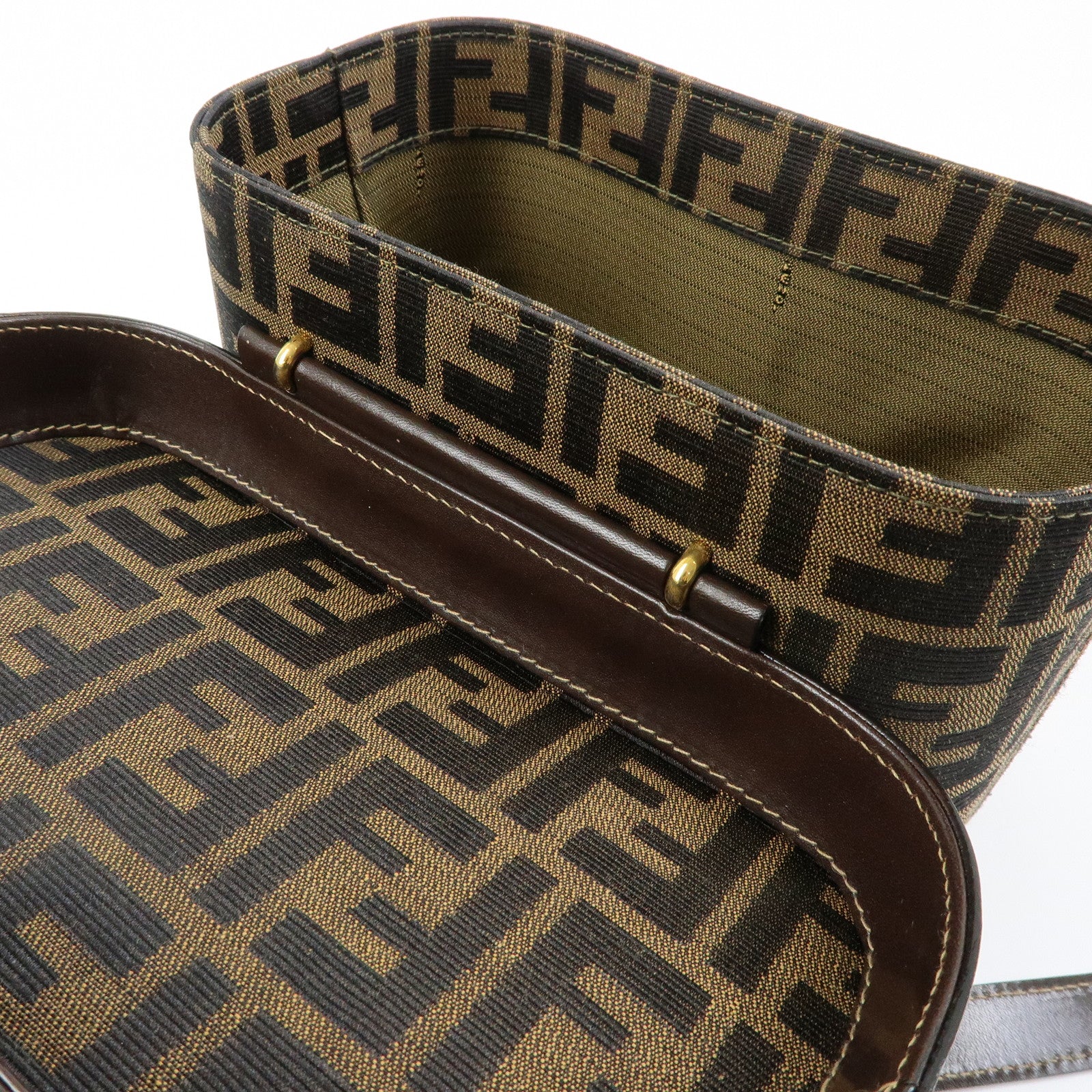 FENDI Zucca Canvas Leather 2Way Bag Hand Bag Shoulder Bag 914931