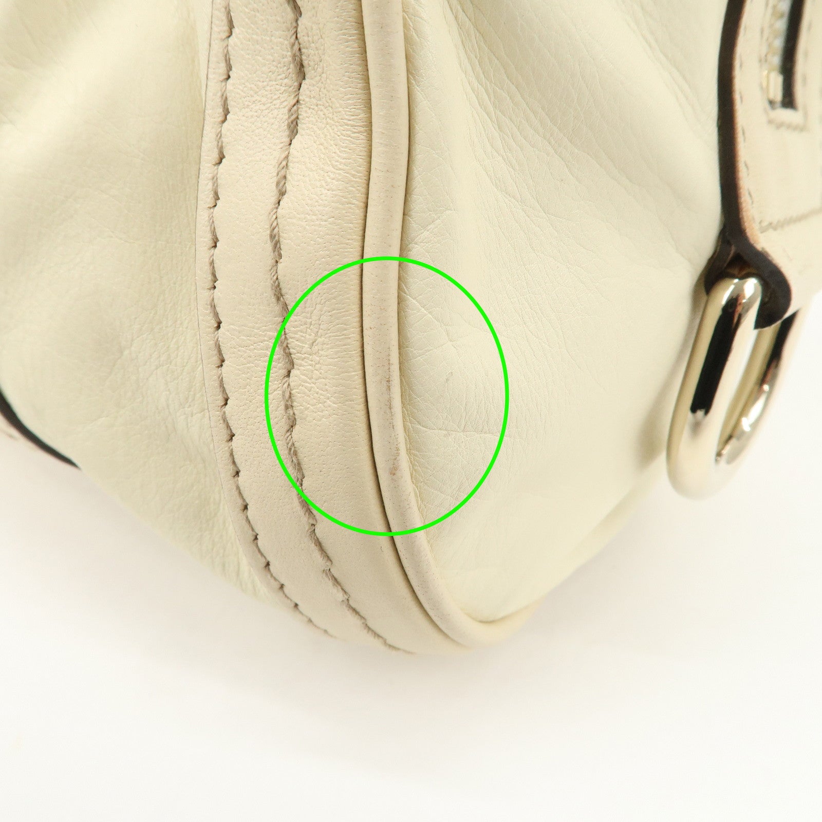 GUCCI Leather GG Crystal Hysteria Boston Bag Hand Bag Ecru 181485