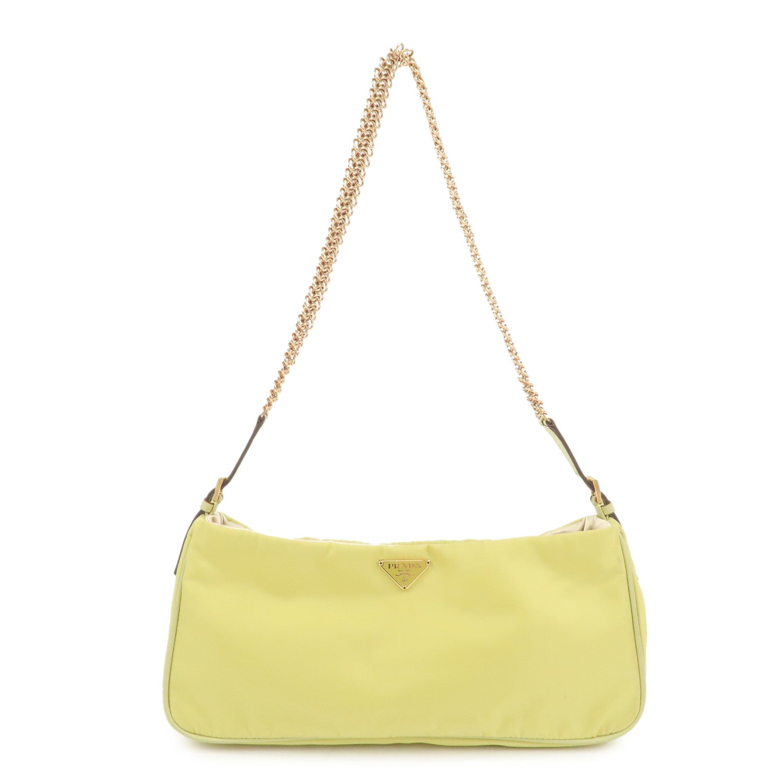 PRADA Triangle Logo Nylon Leather Shoulder Bag Yellow BR0107