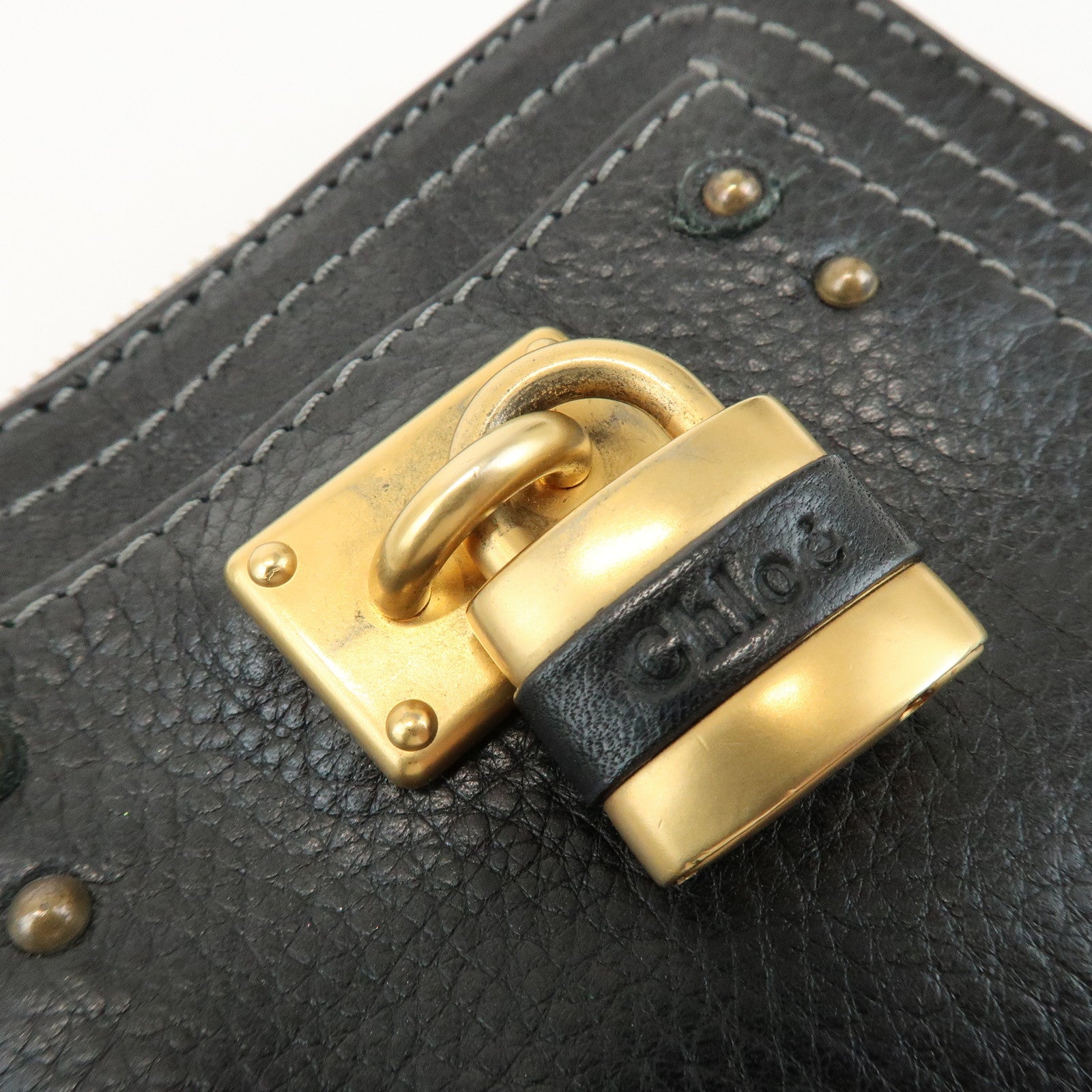 Chloe Logo Leather Round Zippy Compact Wallet Black