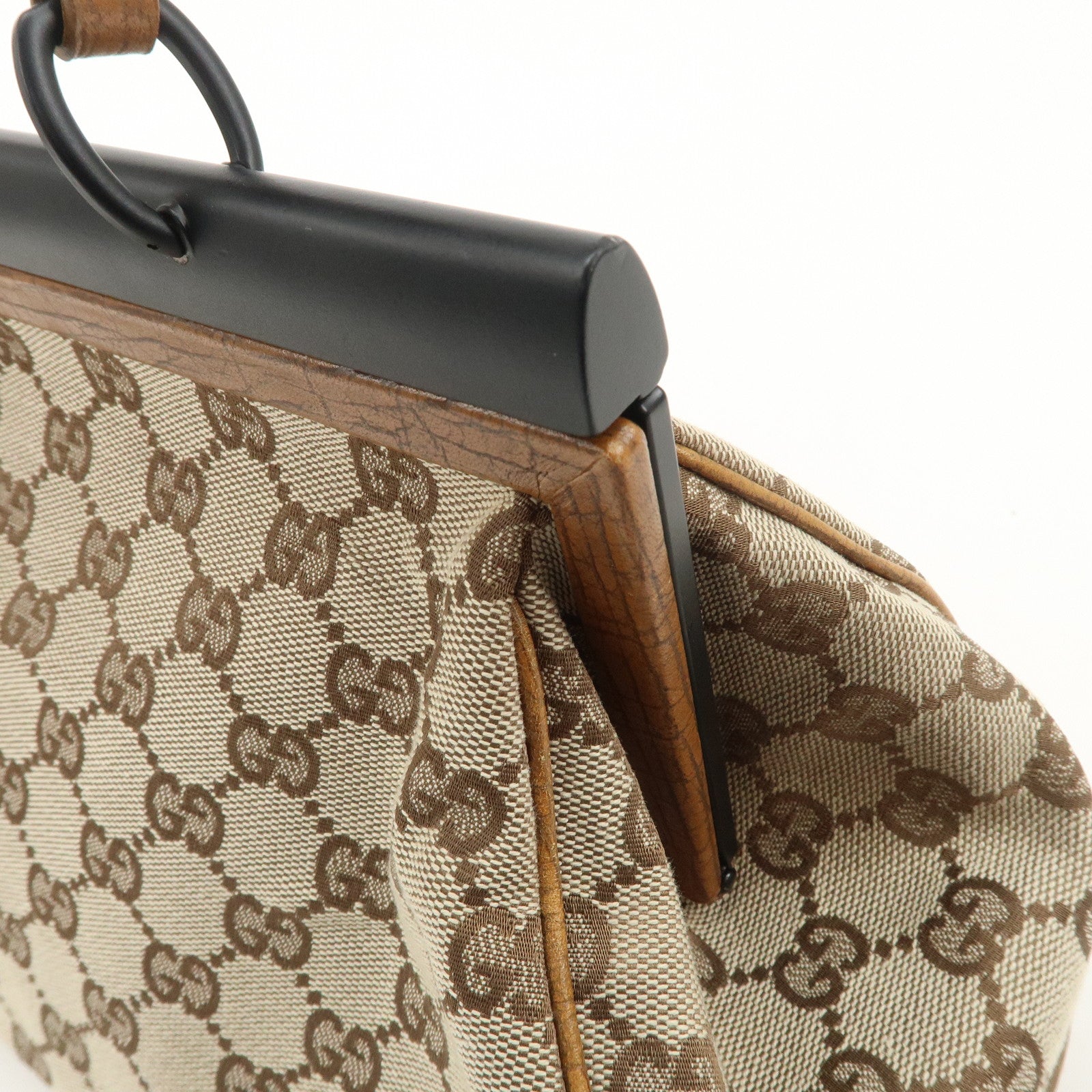 GUCCI Bamboo GG Canvas Leather Hand Bag Beige Brown 112366 Used