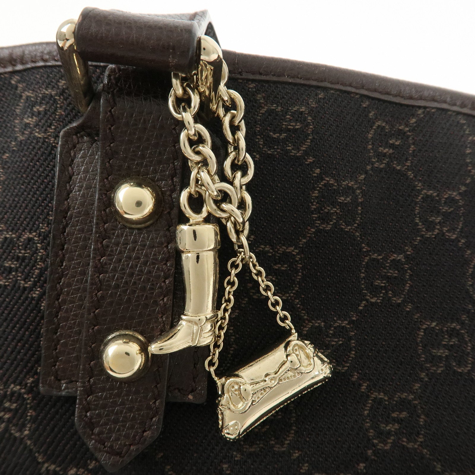 GUCCI Logo GG Canvas Leather Hand Bag Tote Bag Dark Brown 240017