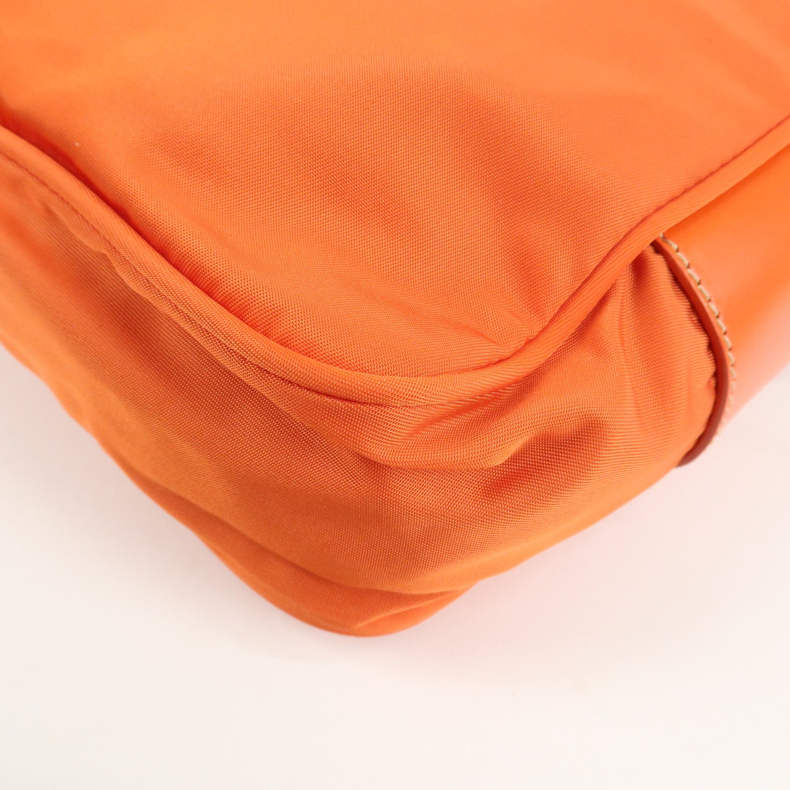 PRADA Triangle Logo Leather Nylon Shoulder Bag Orange Used