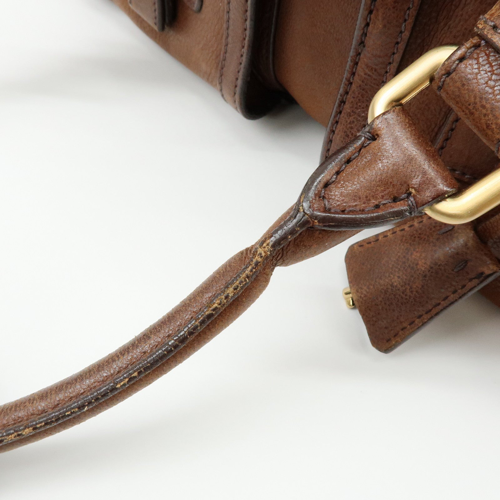 PRADA Leather Shoulder Bag Hand Bag Brown BR3130