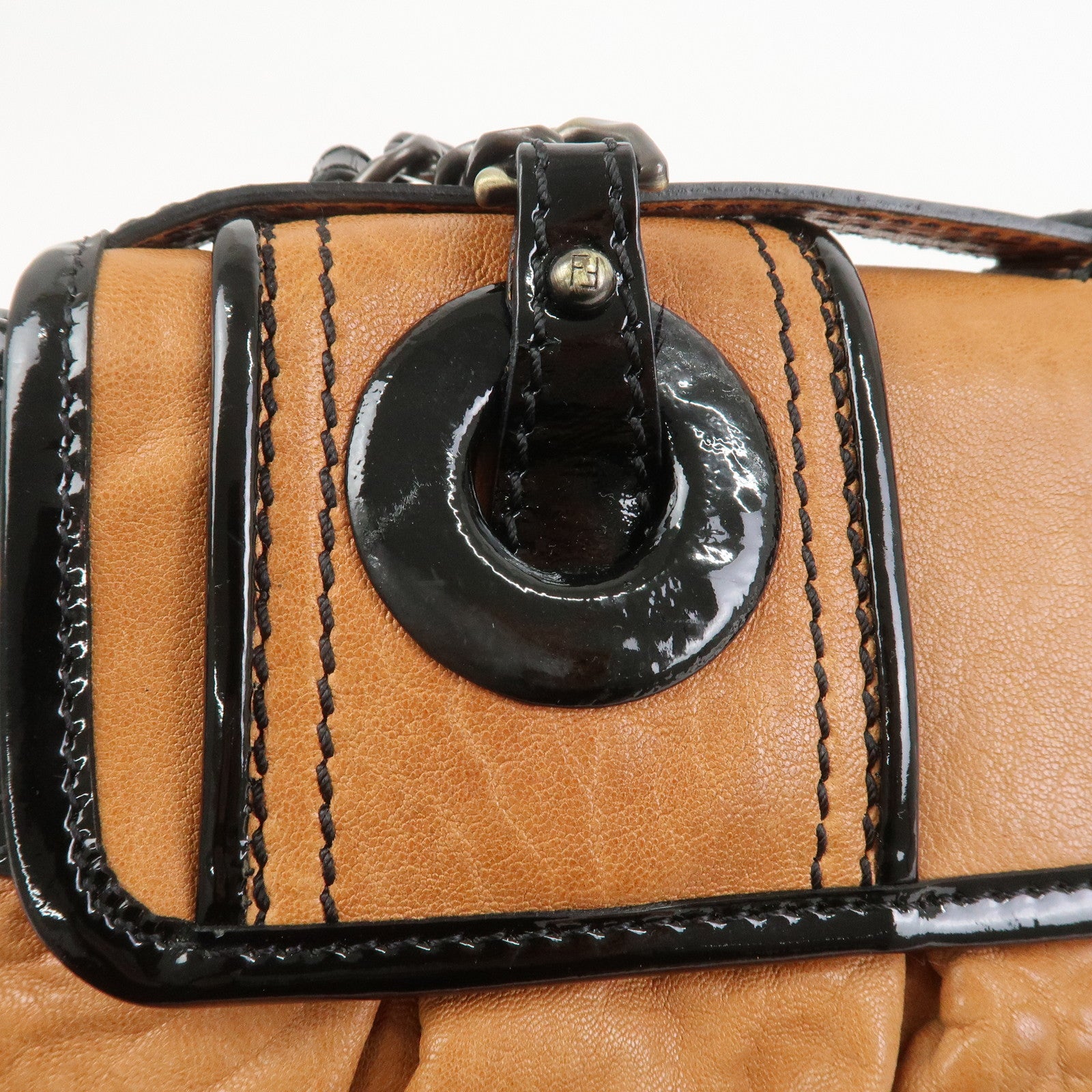 FENDI Patent Leather Shoulder Bag Hand Bag Brown Black 8BN165