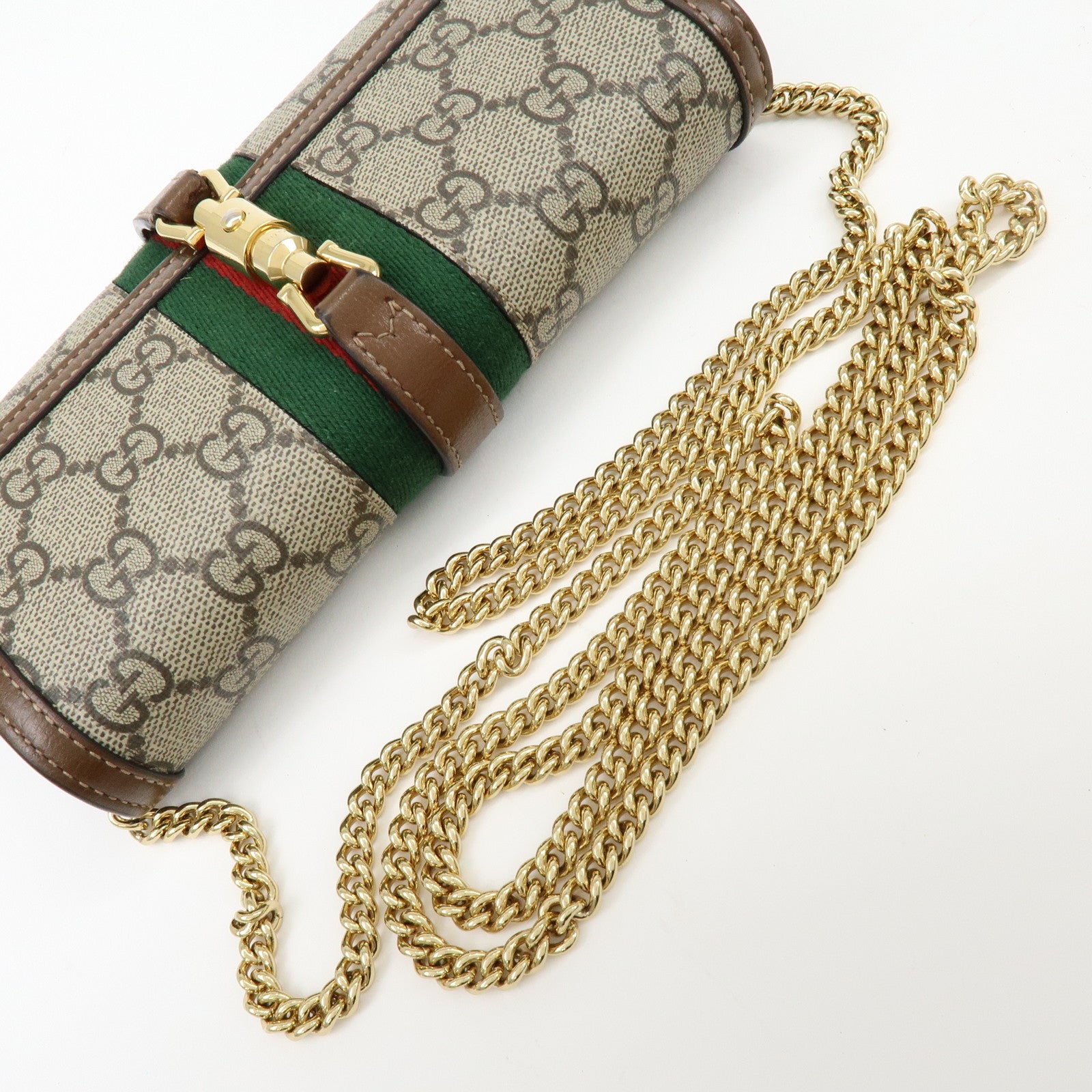 GUCCI Jackie 1961 Sherry GG Supreme Leather Chain Wallet Bag 652681