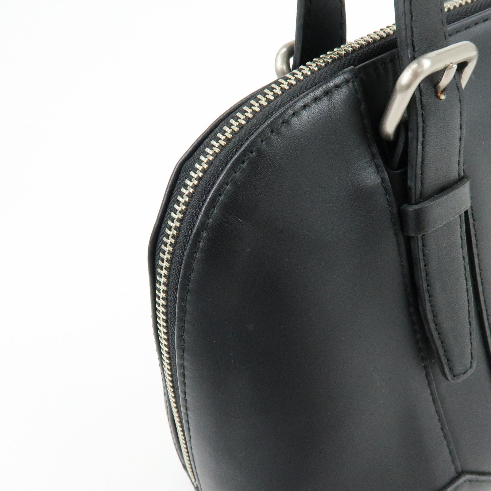 BURBERRY Leather Hand Bag Boston Bag Black