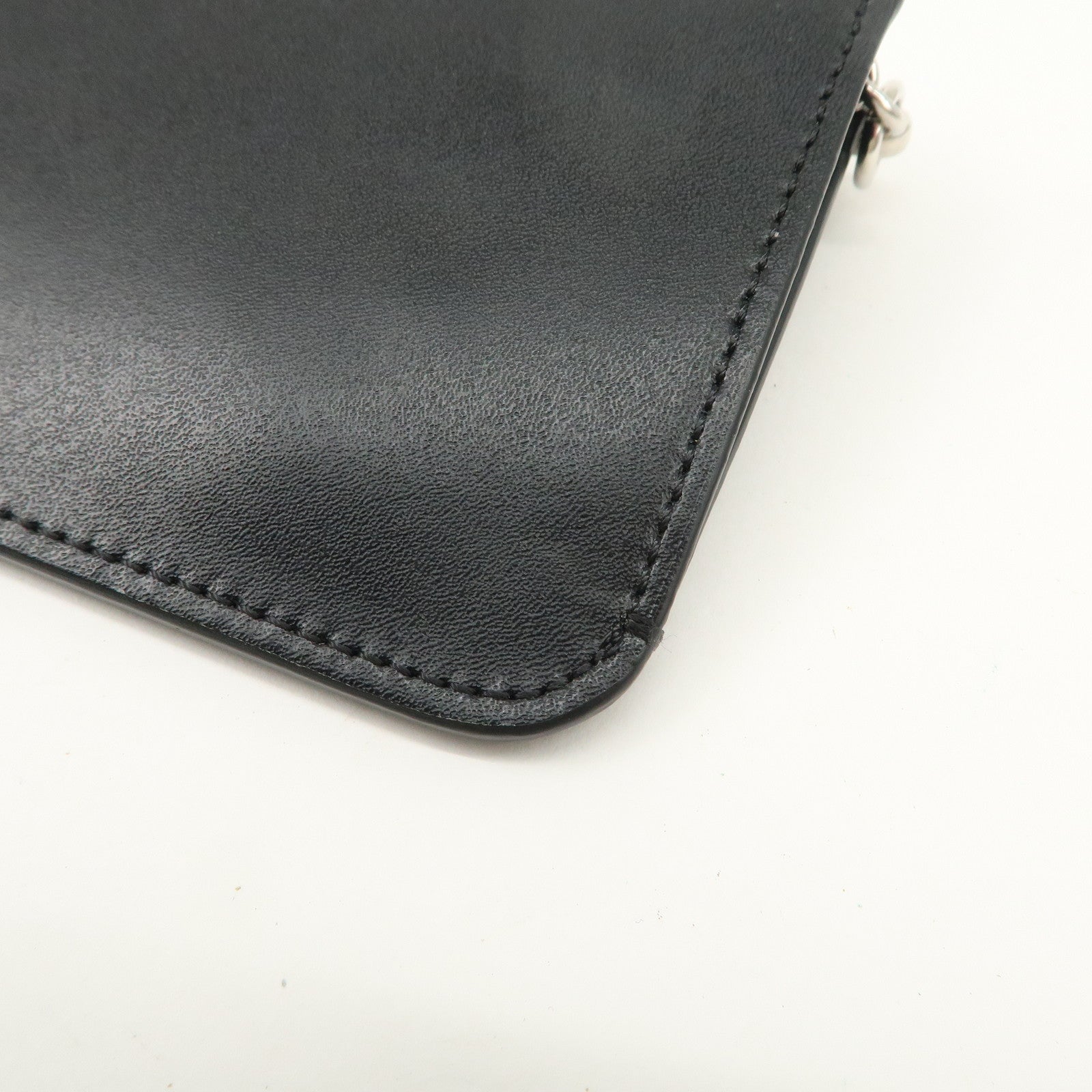 FENDI Logo Leather Studs Coin Purse Coin Case Black 8AP151 Used