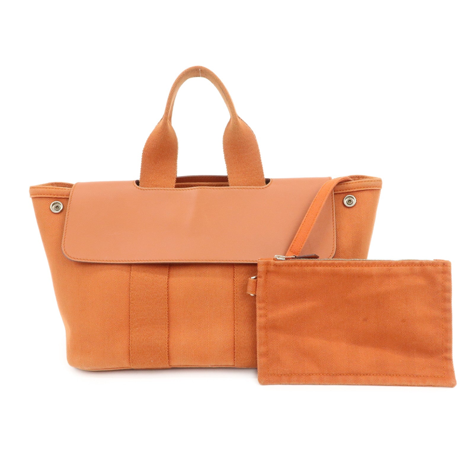 HERMES Valparaiso PM Toile Ash Leather Tote Bag Orange