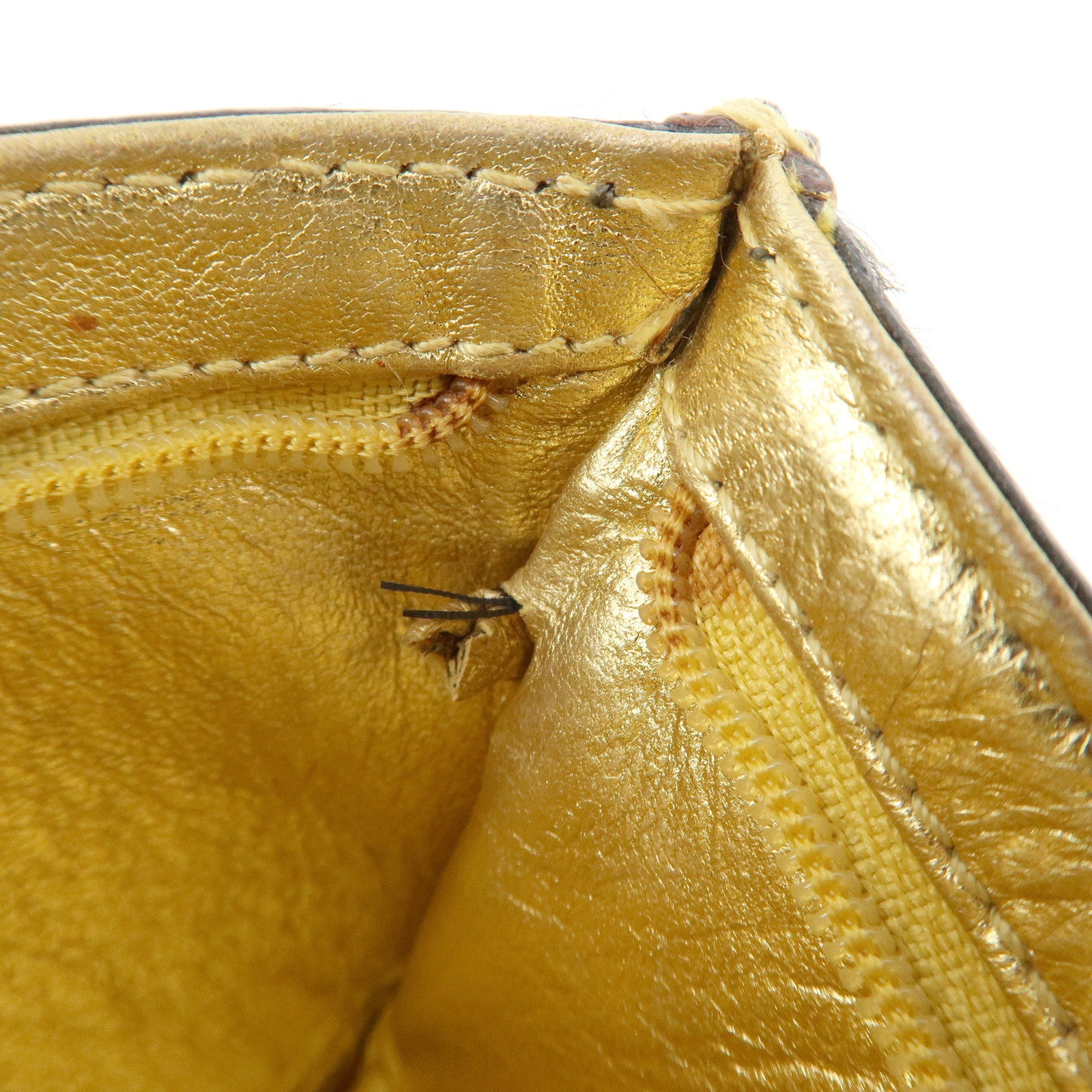 CHANEL Leather Unborn Calf Coin Case Gold Khaki Used