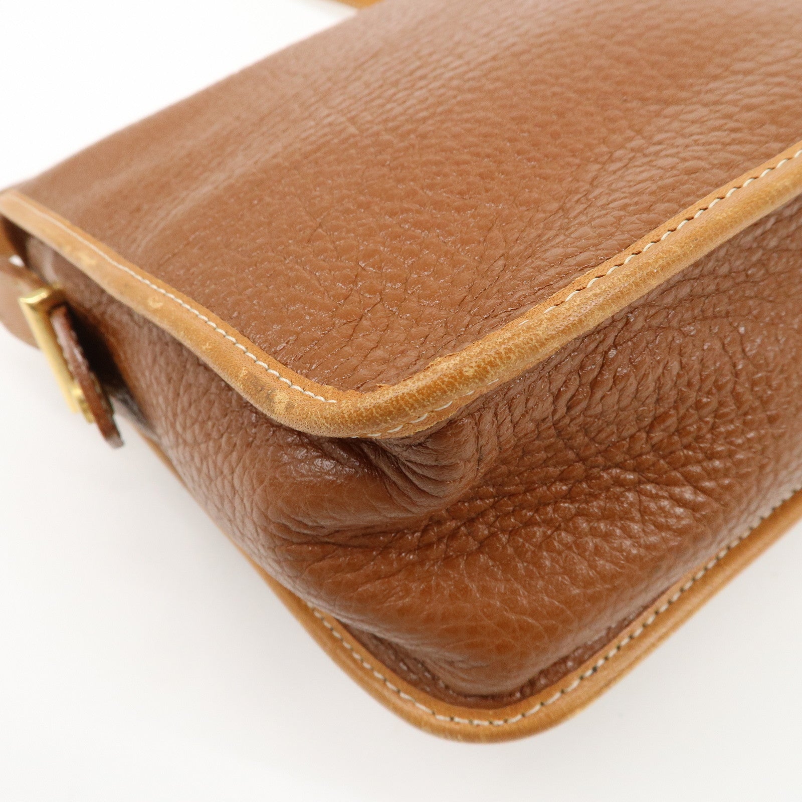 Christian Dior Logo Leather Shoulder Bag Brown Gold HDW