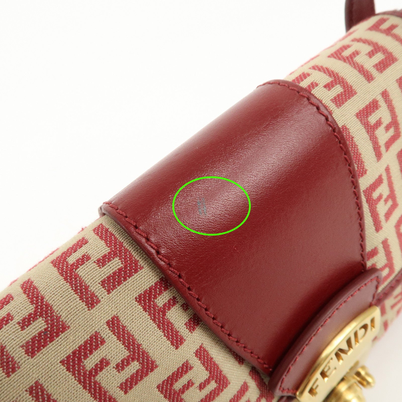 FENDI Zucchino Canvas Leather Turn Lock Shoulder Bag Red 8BR429