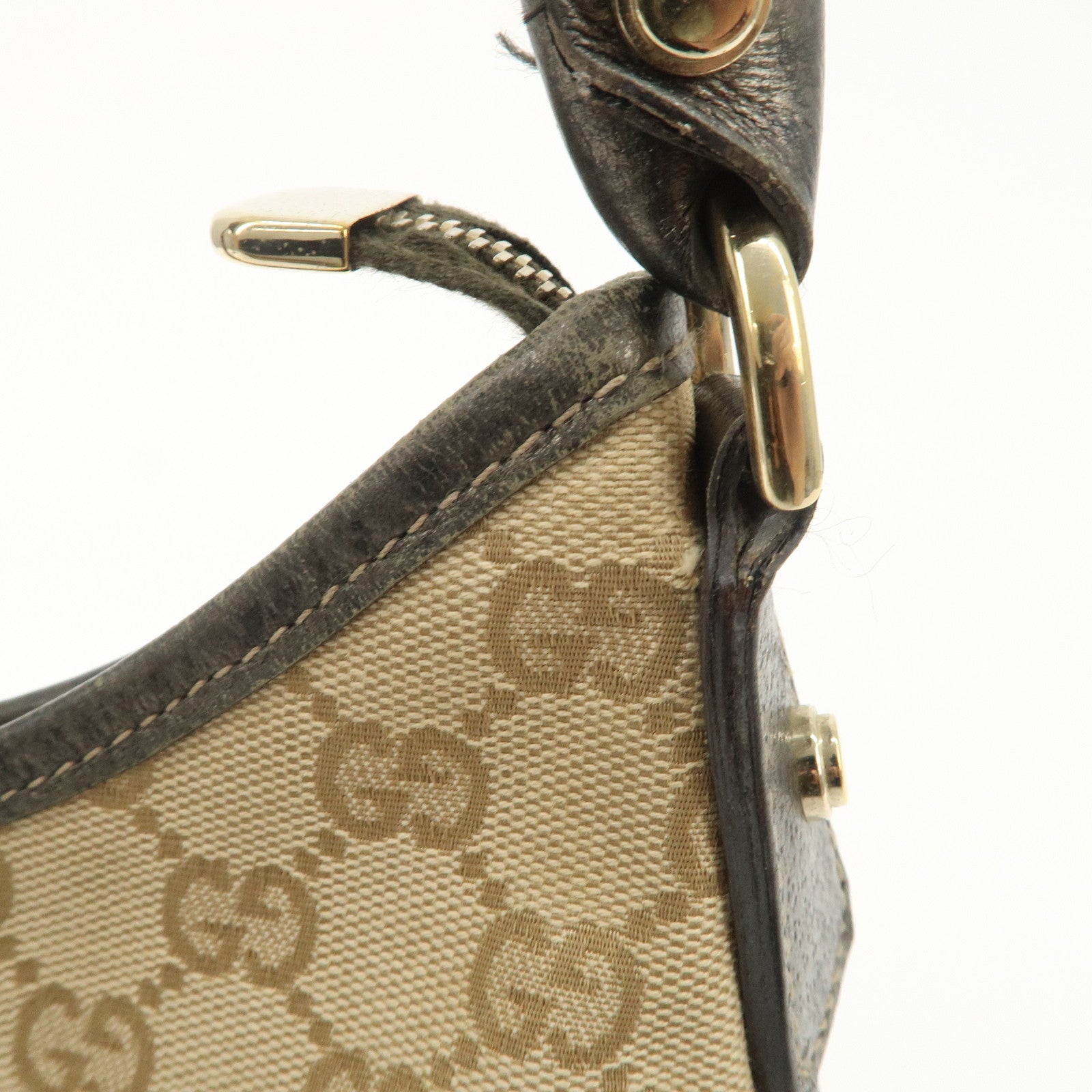 GUCCI Abbey GG Canvas Leather Shoulder Bag Beige Bronze 130738 Used