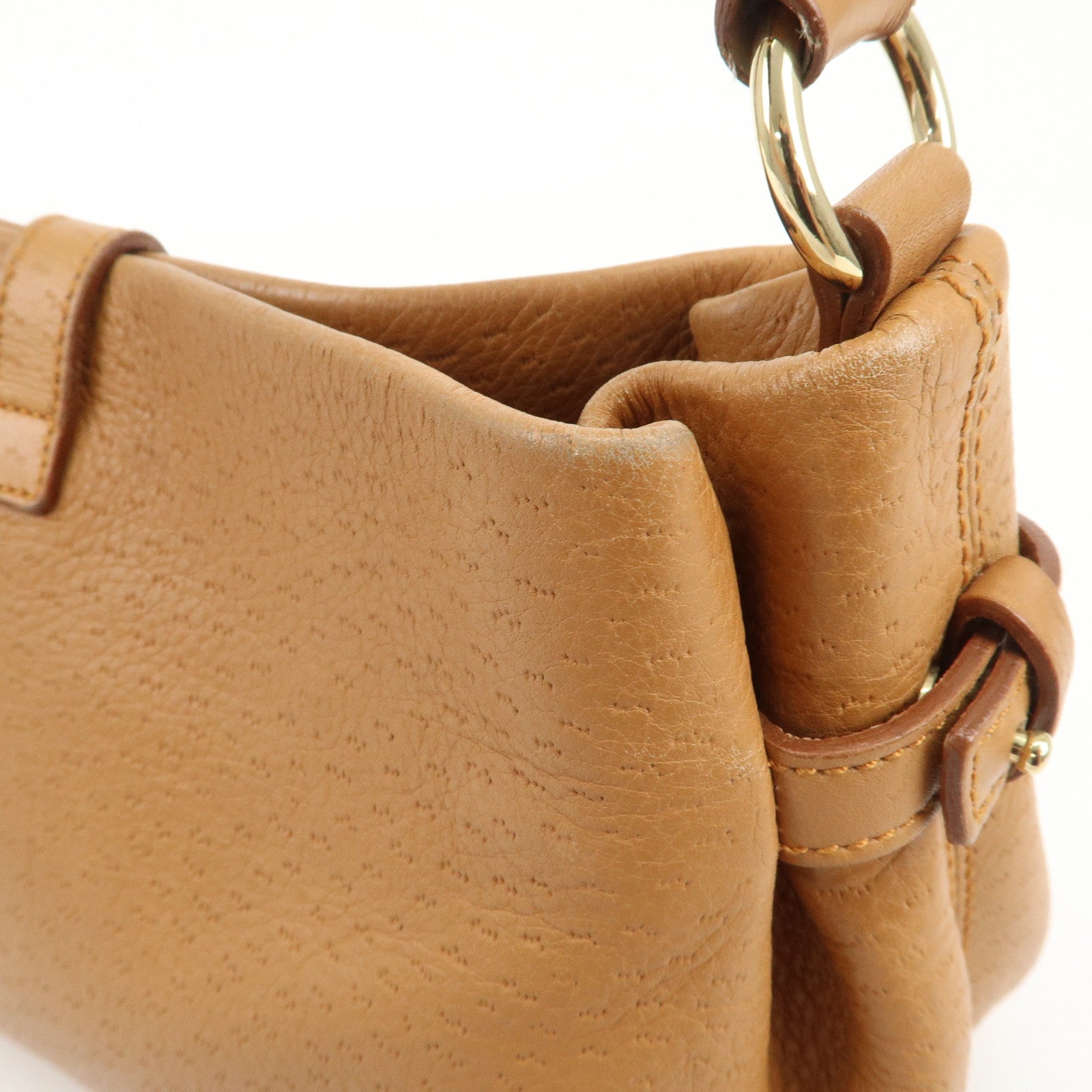 Ferragamo Gancini Leather Shoulder Bag Hand Bag Brown Gold