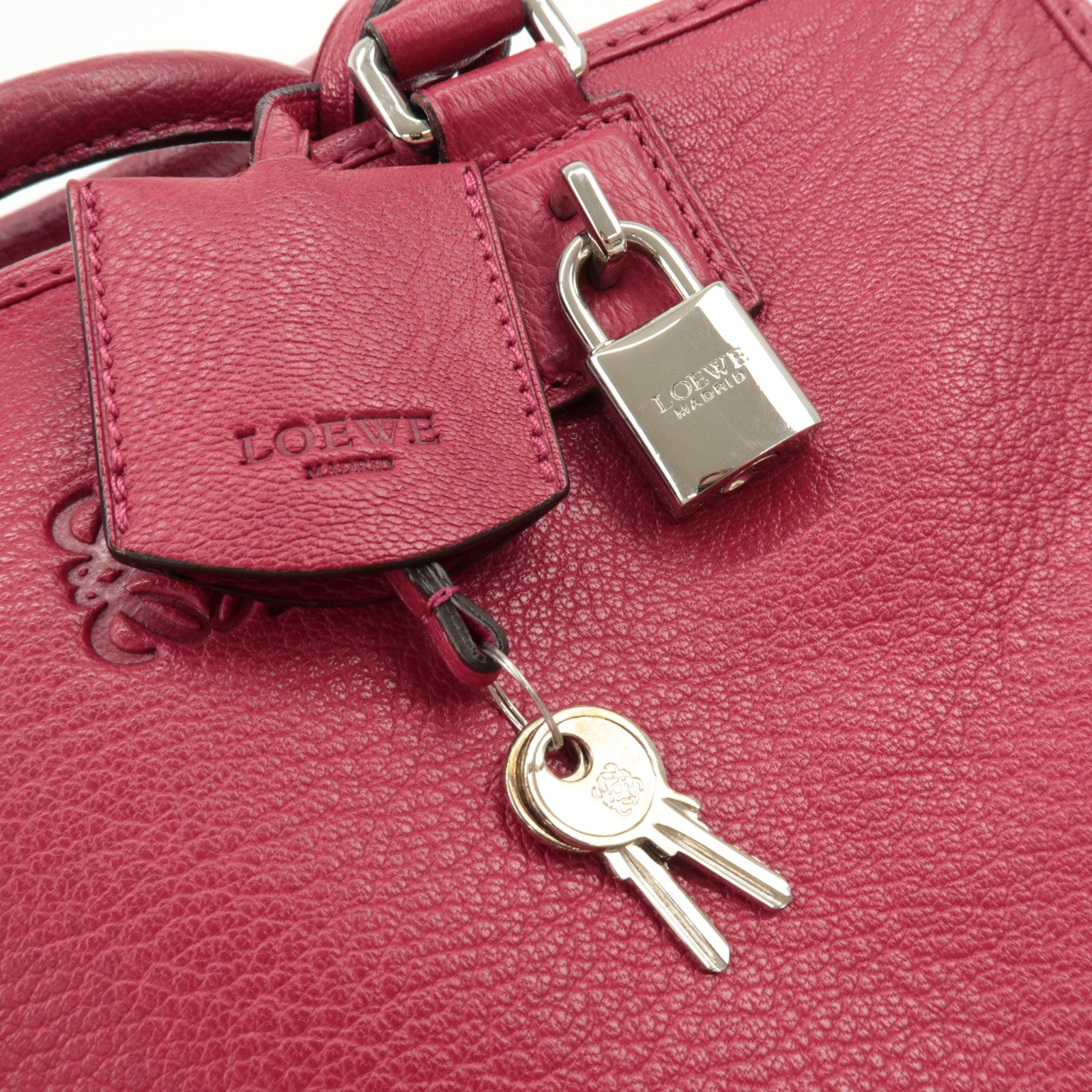 LOEWE Anagram Leather Amazona 28 Hand Bag Boston Bag Red Used