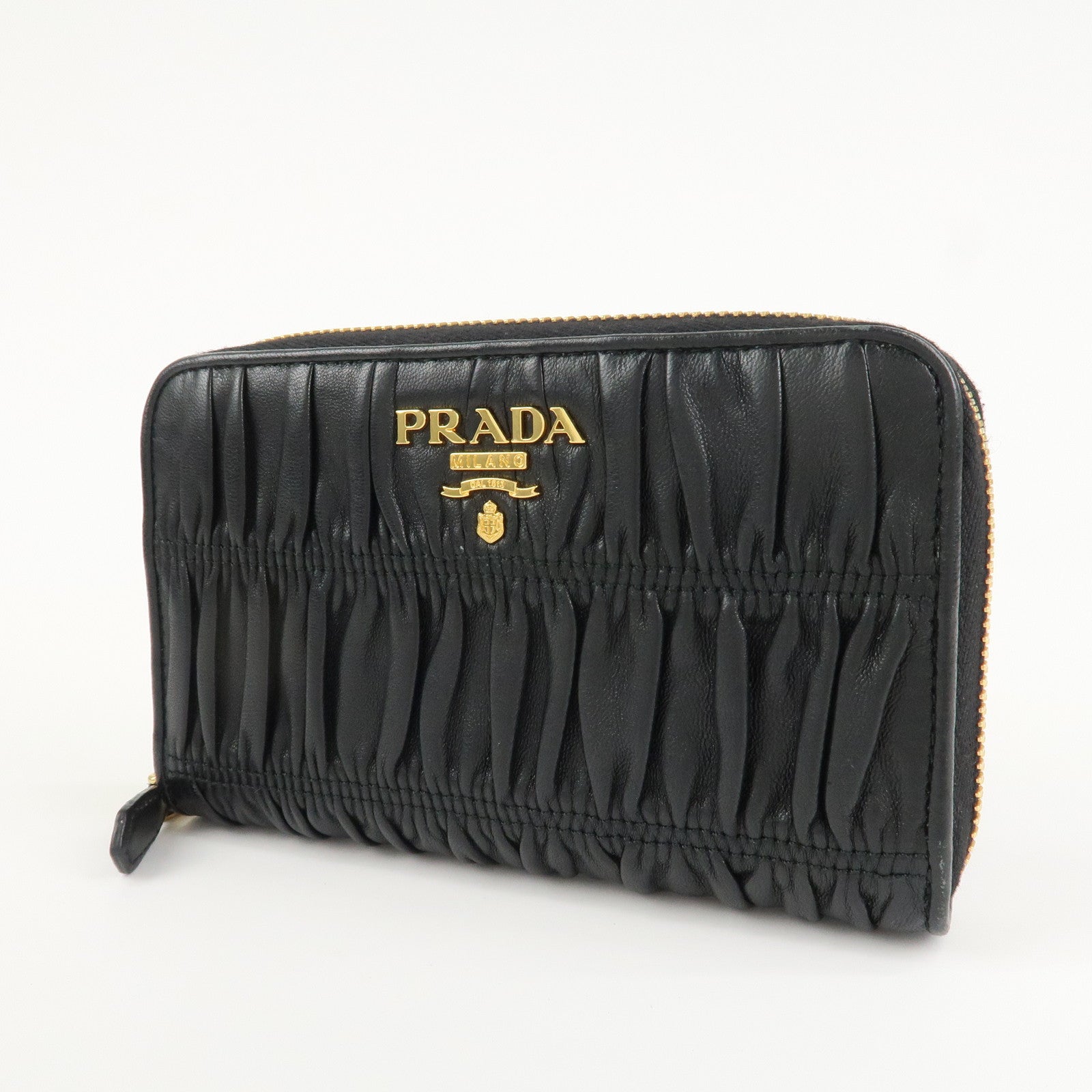 PRADA Nappa Leather Round Zippy Compact Wallet Black 1ML157 Used