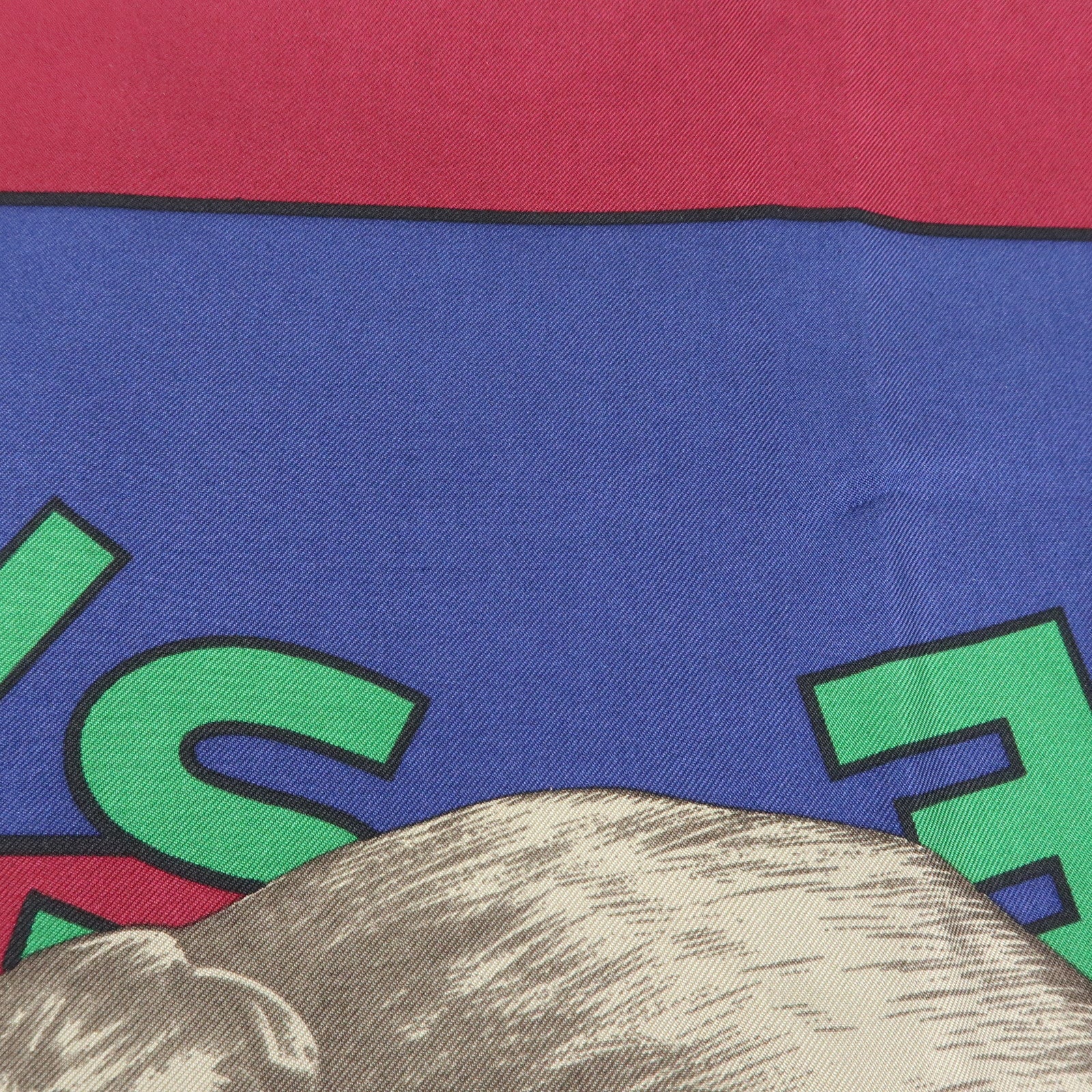 CELINE Silk 100% Scarf Le Cirque Lion Elephant Motif Navy Blue