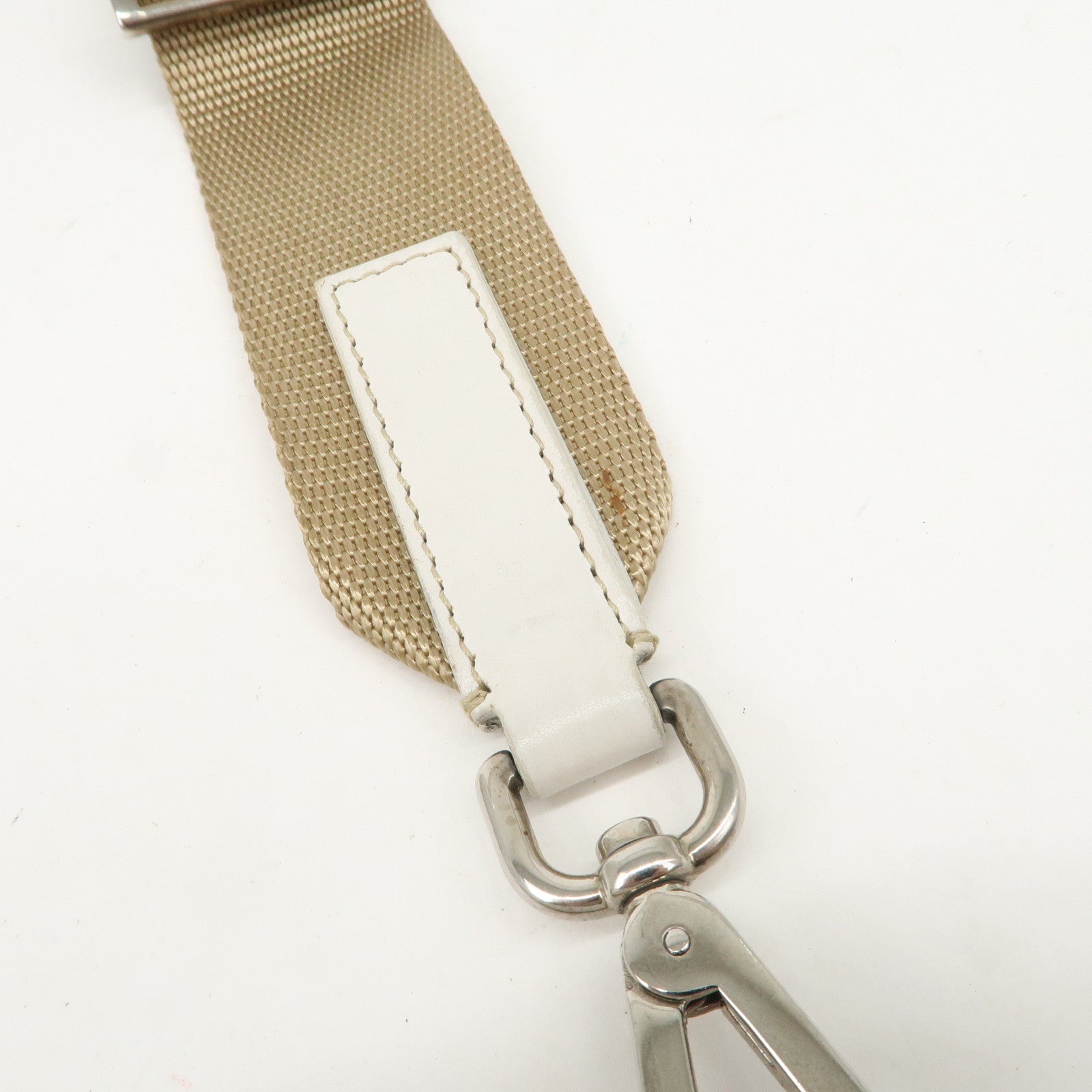 PRADA Triangle Logo Leather Nylon Shoulder Bag White Beige