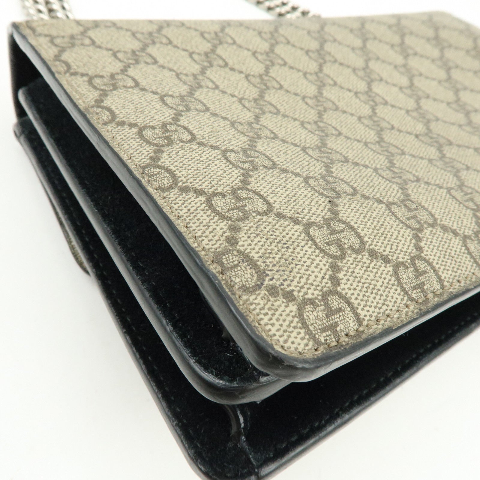 GUCCI Dionysus GG Supreme Chain Shoulder Bag Beige Black 400249