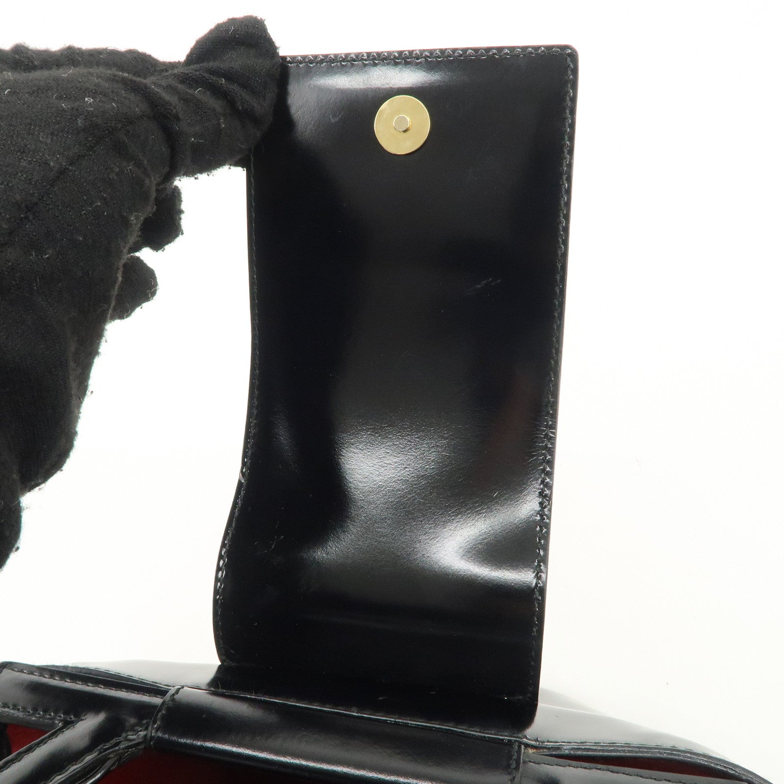 Ferragamo Gancini Leather Hand Bag Black Gold Hardware Used