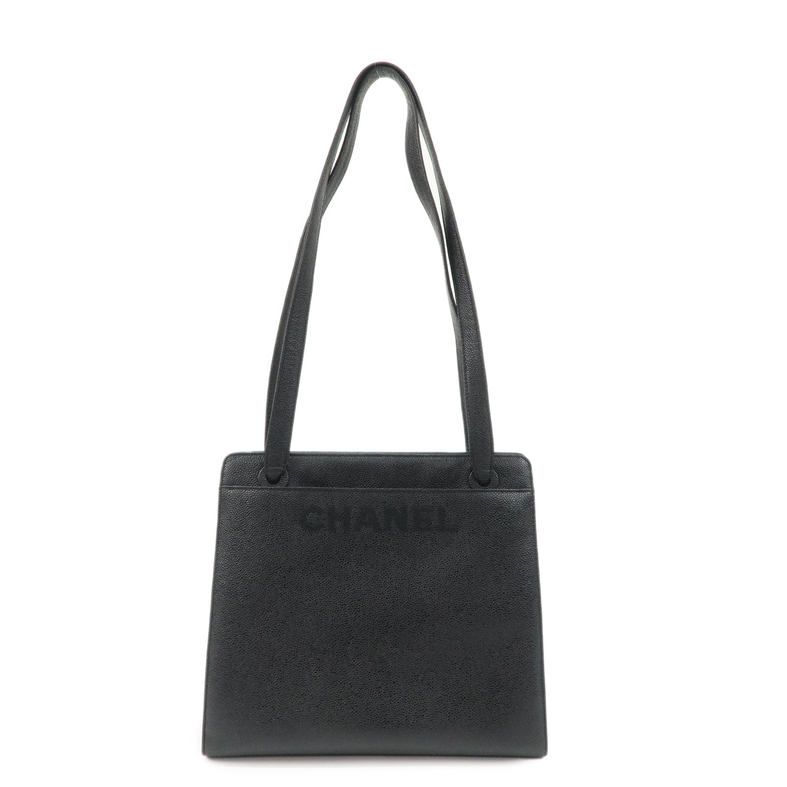 CHANEL Caviarskin Tote Bag Shoulder Bag Black Gold HDW Used