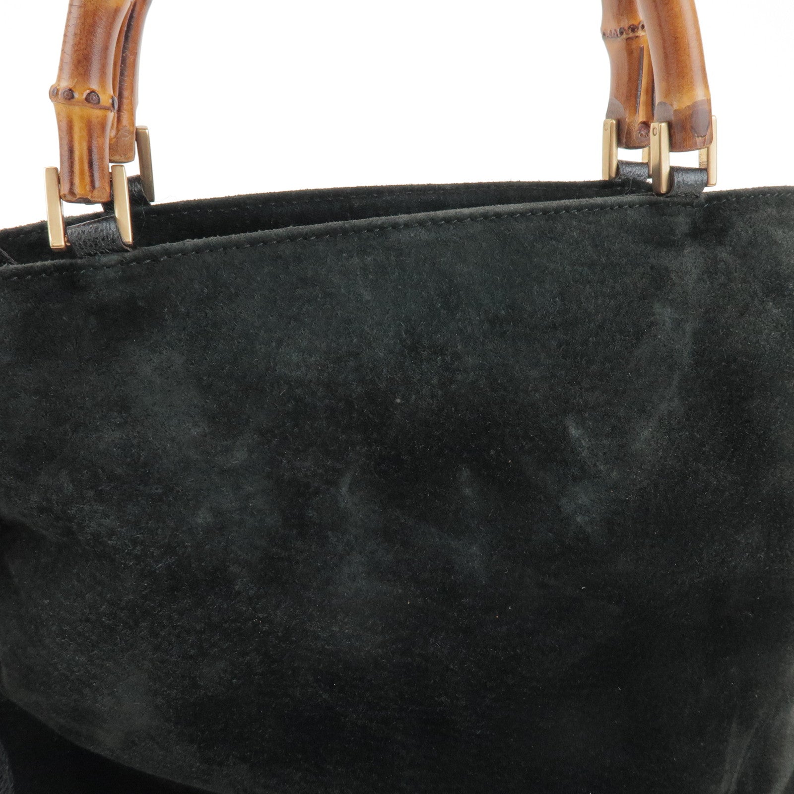 GUCCI Bamboo Suede 2Way Bag Hand Bag Shoulder Bag Black 0022122