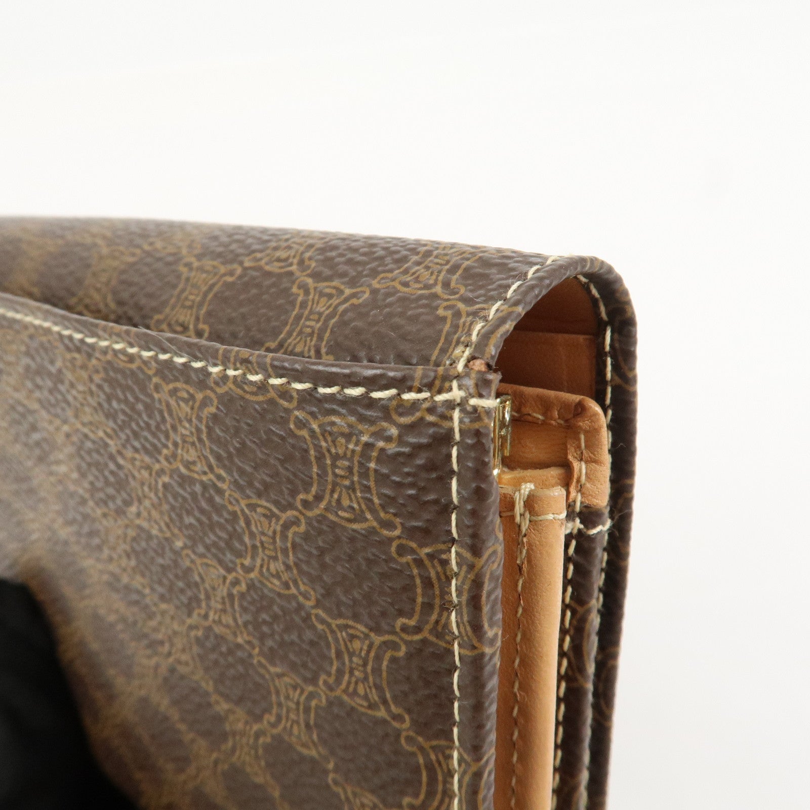 CELINE Macadam PVC Leather Flap Long Wallet Brown Beige