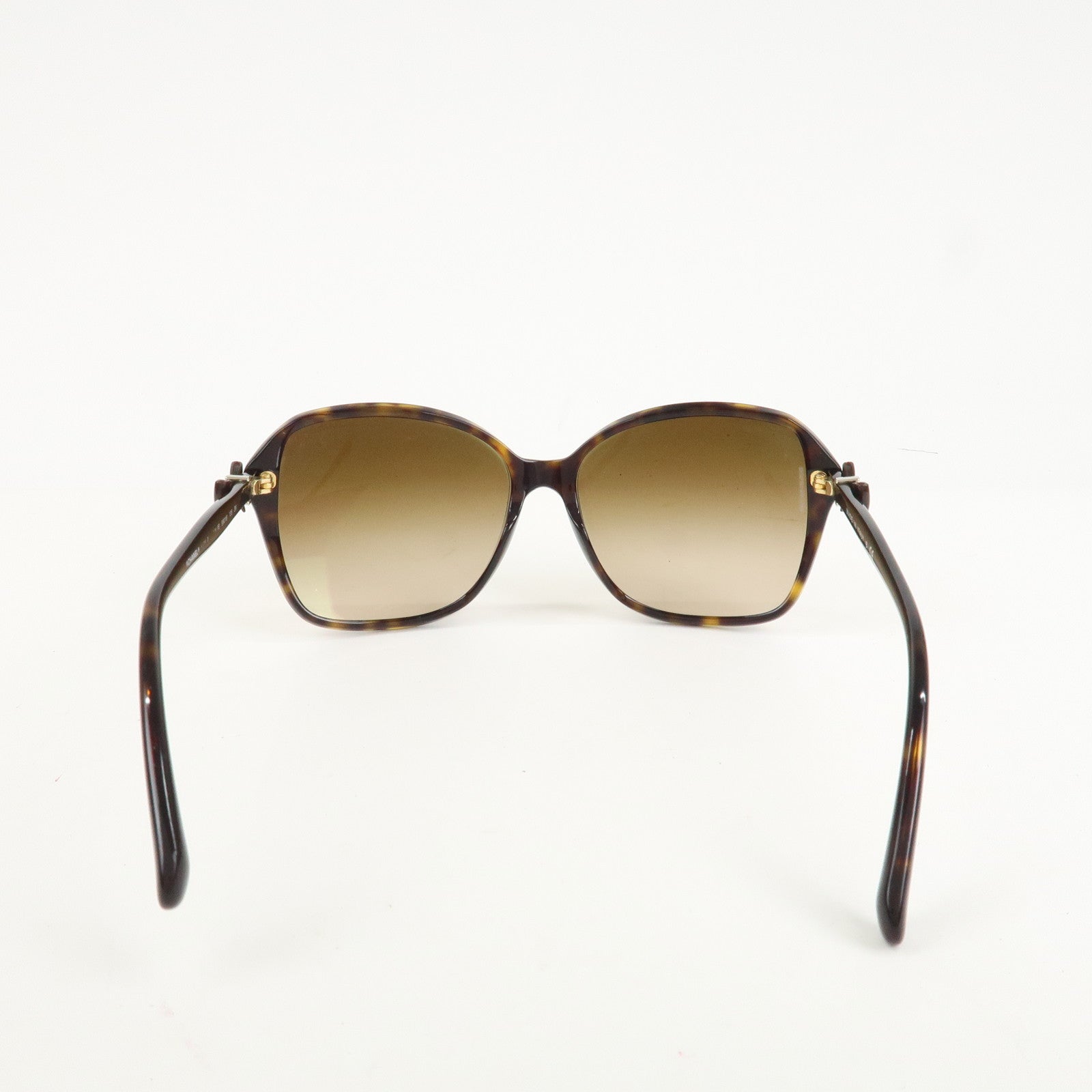 CHANEL Plastic Coco Mark Sunglasses Brown Ribbon Used