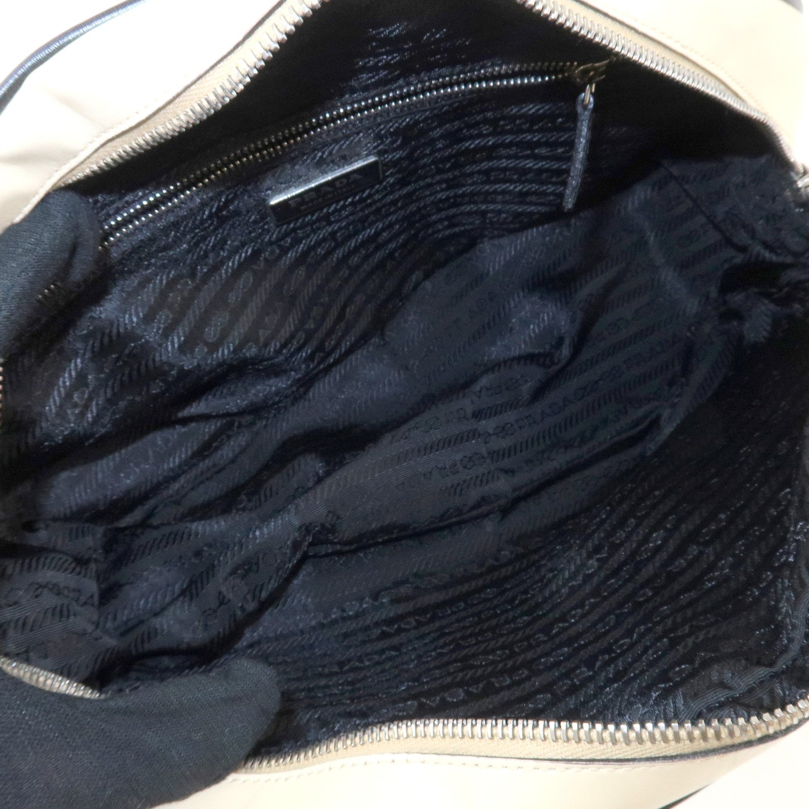 PRADA Leather Bowling Bag Boston Bag Ivory Silver Hardware BL0049 Used