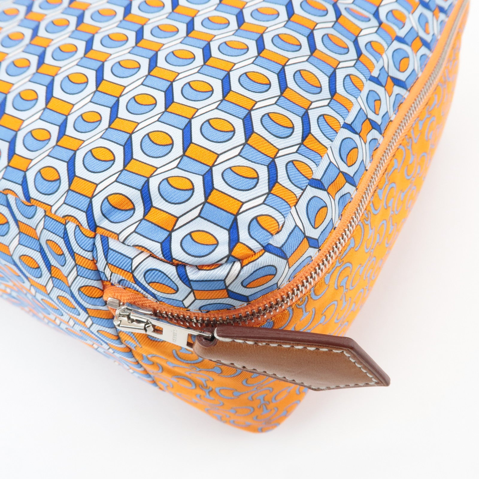 HERMES Eau des Voyages PM Silk Pouch Orange Blue Used