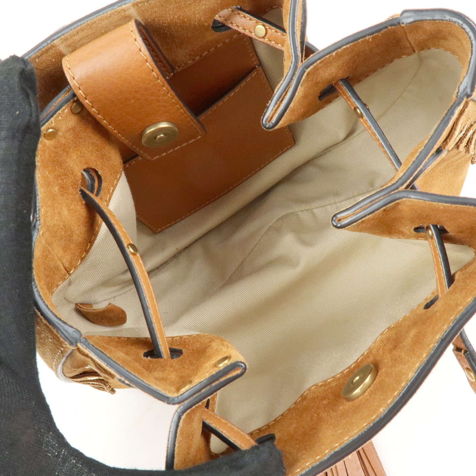 Chloe Suede Leather Tassel Shoulder Bag Crossbody Bag Brown