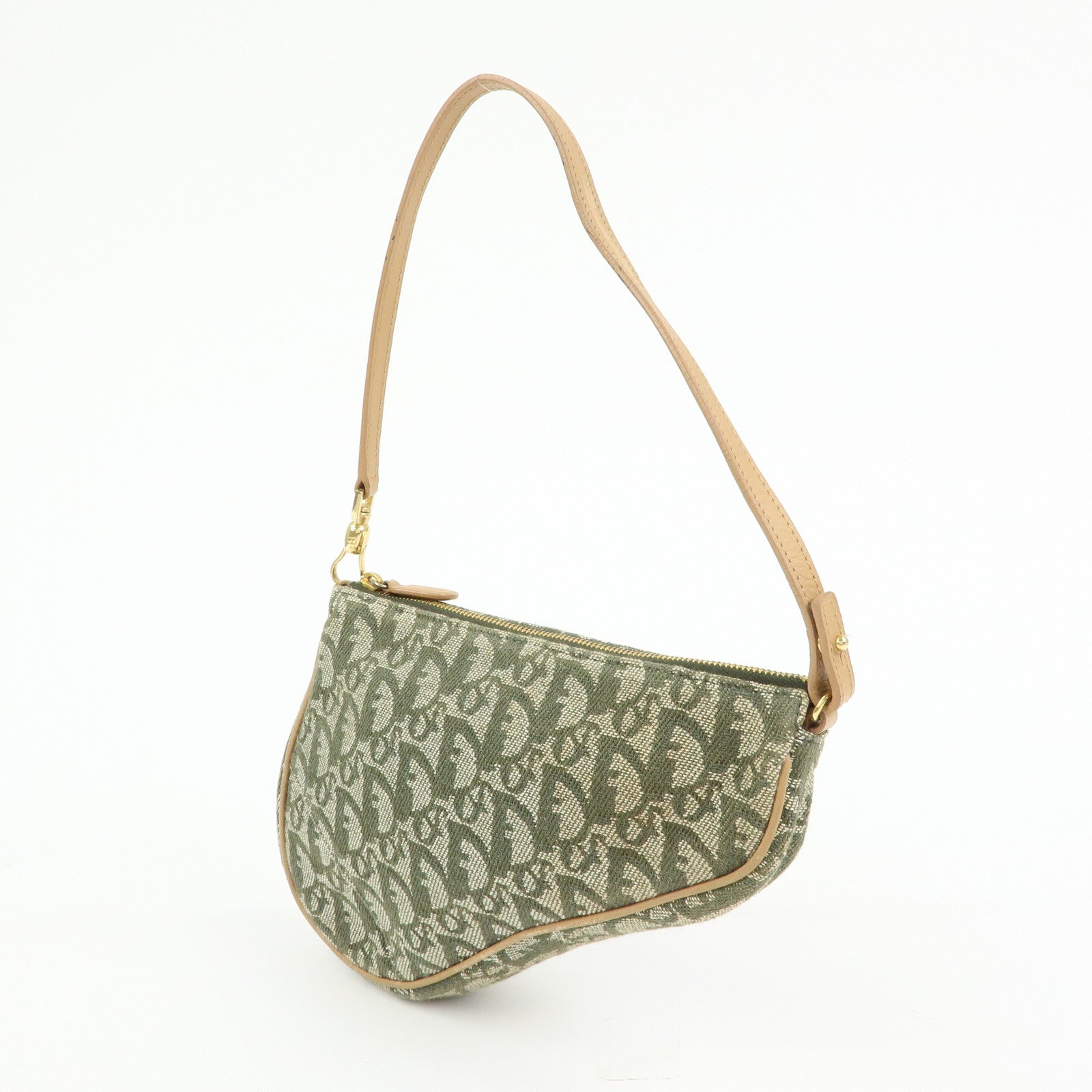 Christian Dior Saddle Trotter Jacquard Leather Hand Bag Green