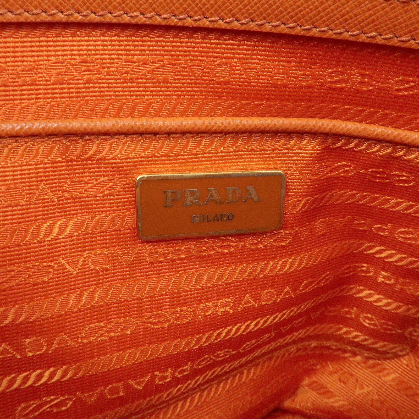 PRADA Triangle Logo Galleria 2Way Bag Hand Bag Orange BN1786