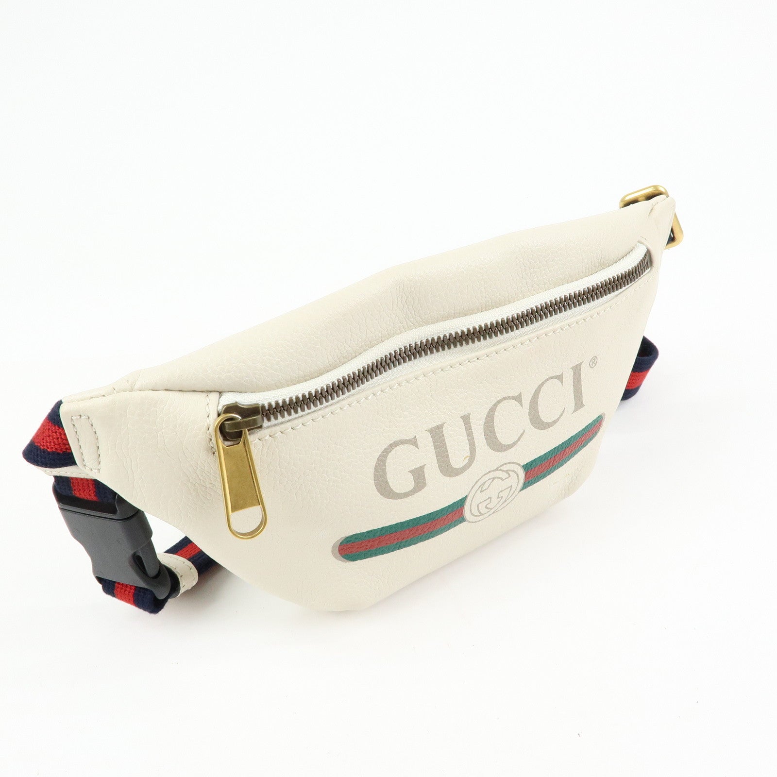 GUCCI Sherry Leather Waist Pouch Body Bag White 527792