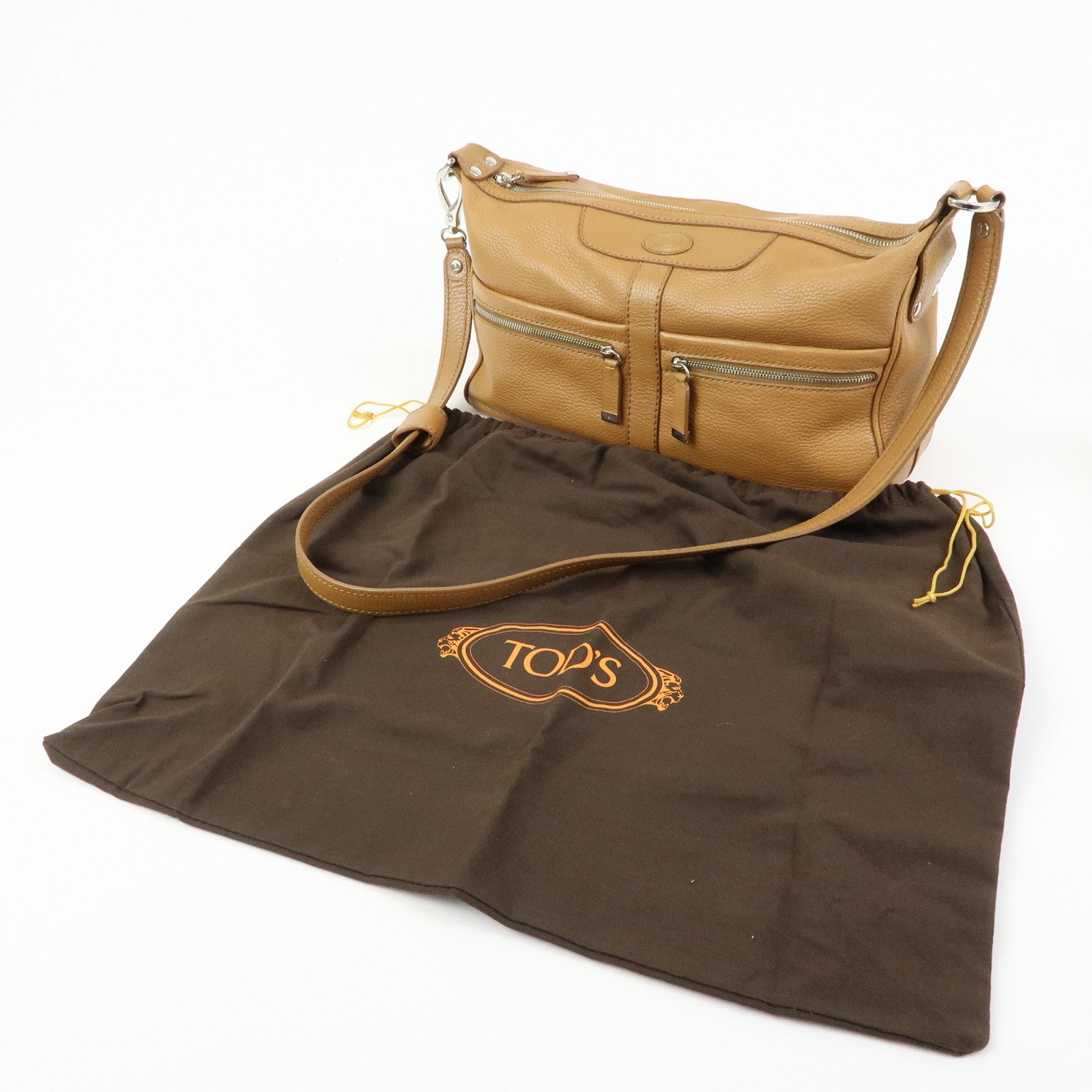 TOD'S Miky Leather Shoulder Bag Crossbody Bag Camel Light Brown