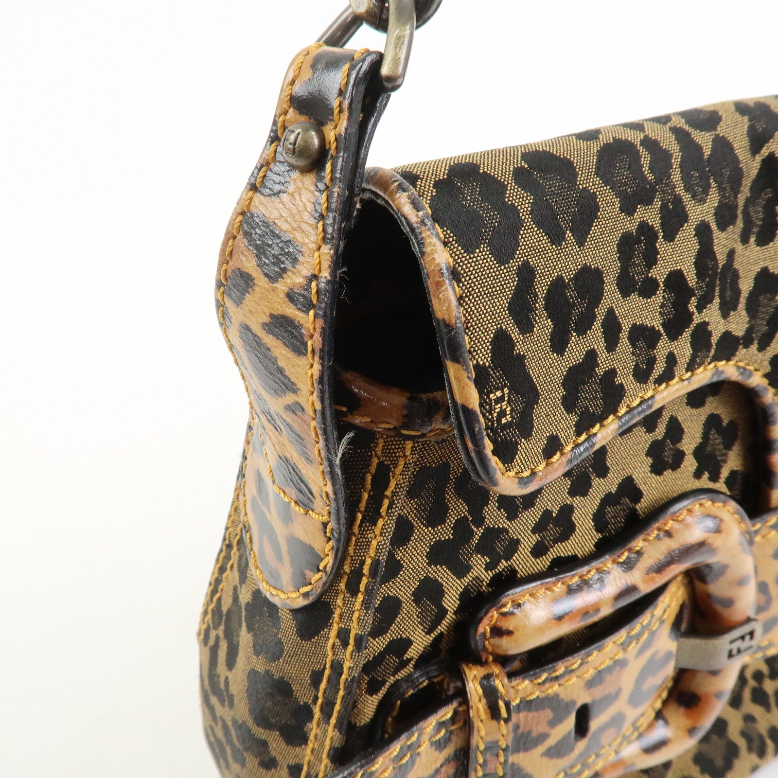 FENDI Canvas Leather Shoulder Bag Hand Bag Leopard Brown 8BR551