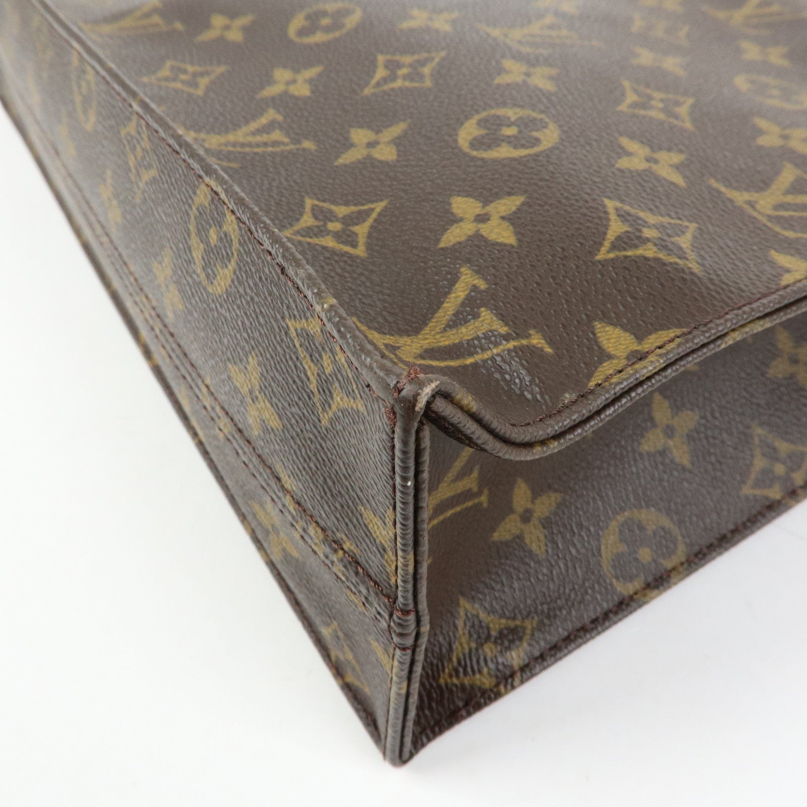 Louis Vuitton Monogram Sac Plat Tote Bag Hand Bag Brown M51140