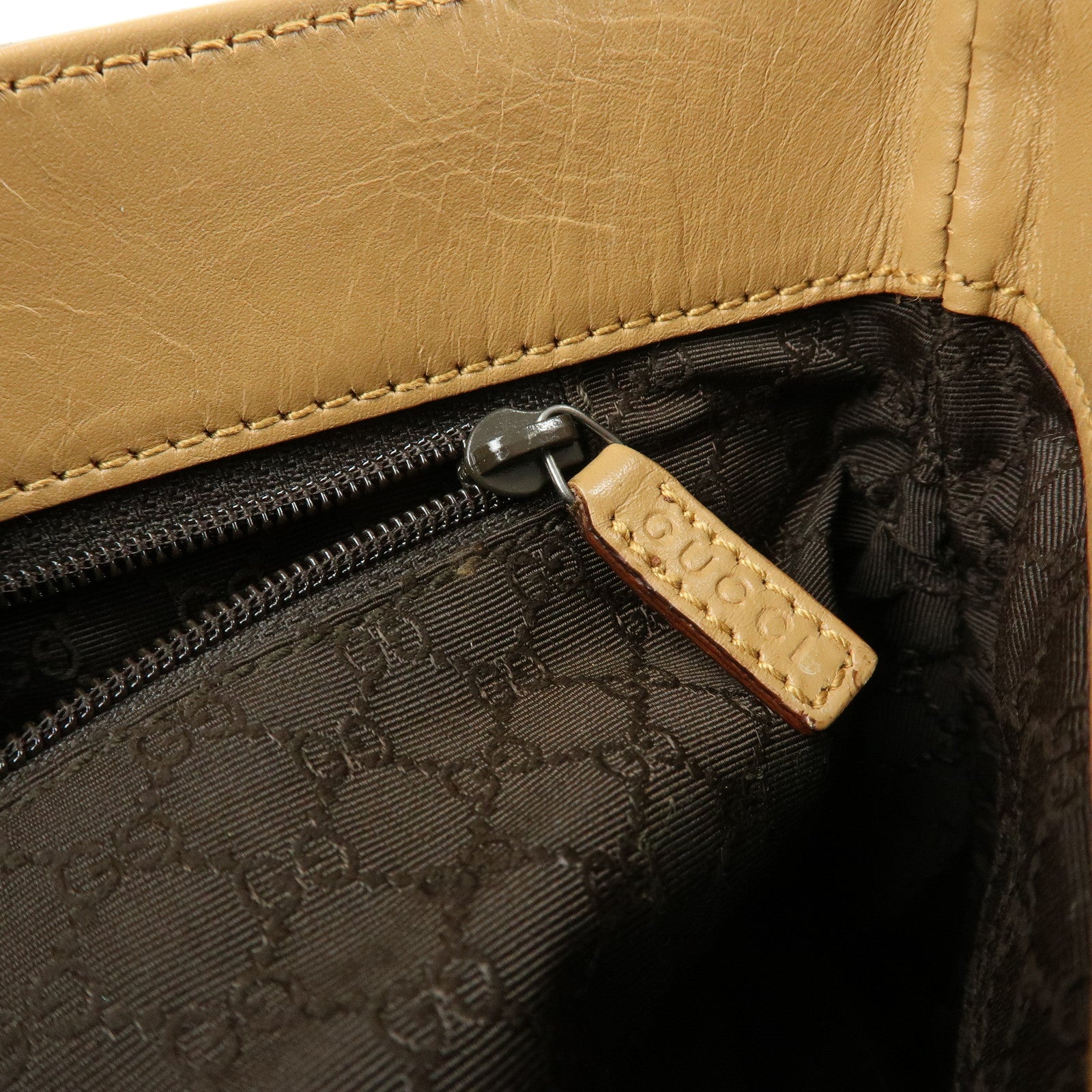 GUCCI Sherry Leather Canvas Hand Bag Beige Brown 000.0860