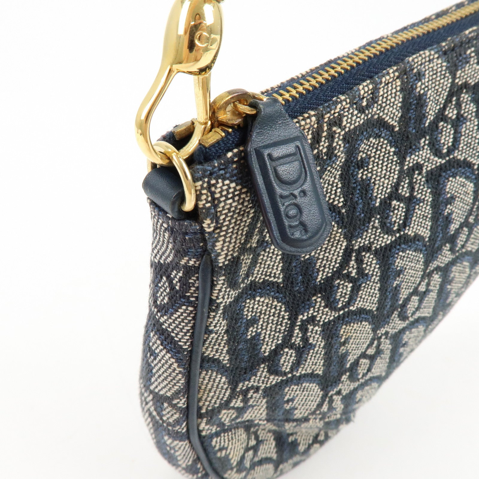 Christian Dior Trotter Jacguard Leather Saddle Bag Pouch Navy
