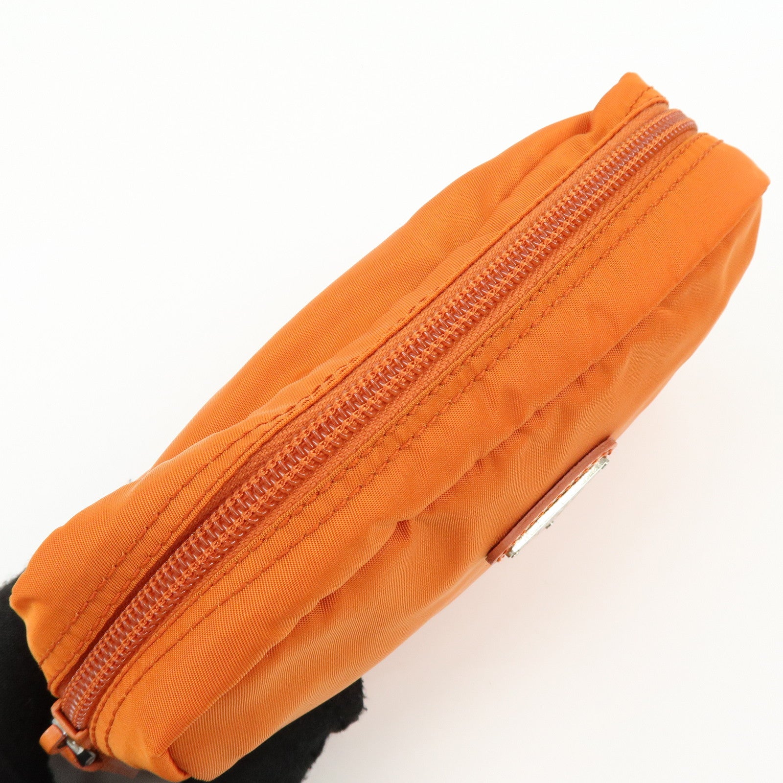 PRADA Triangle Logo Nylon Saffiano Leather Pouch Orange 1N0021