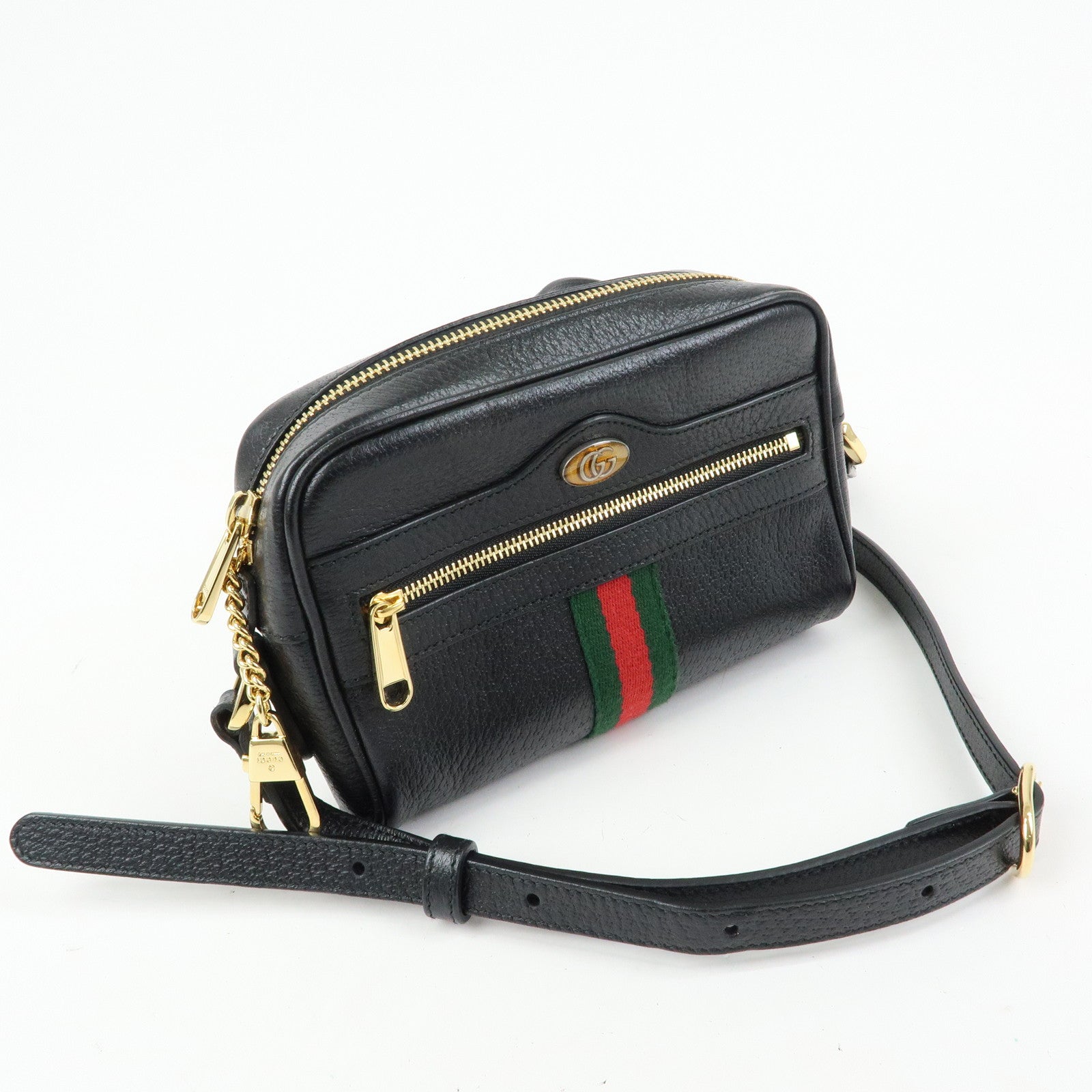 GUCCI Ophidia Sherry Leather Shoulder Crossbody Bag Black 517350