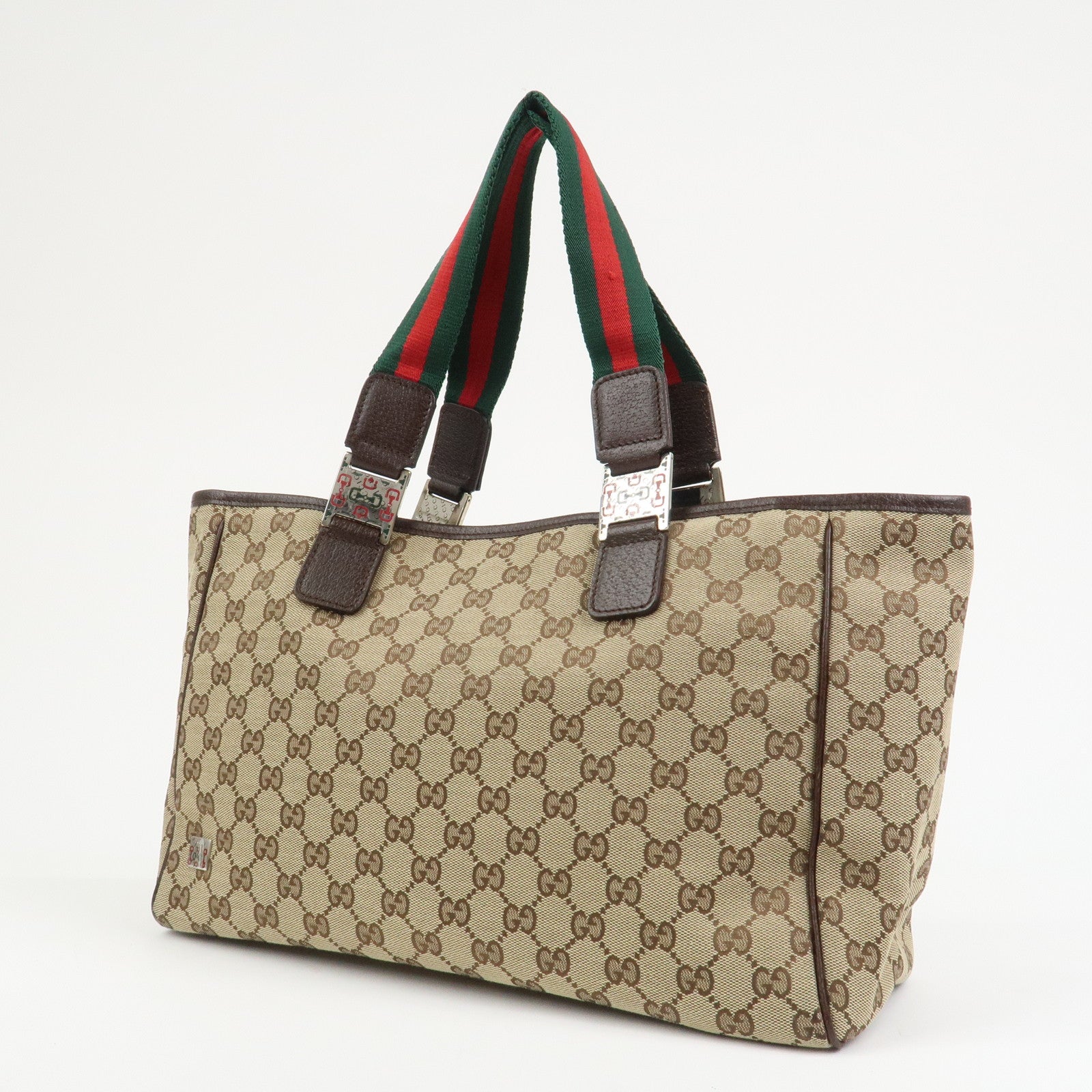 GUCCI Sherry GG Canvas Leather Tote Bag Shoulder Bag Brown 145758