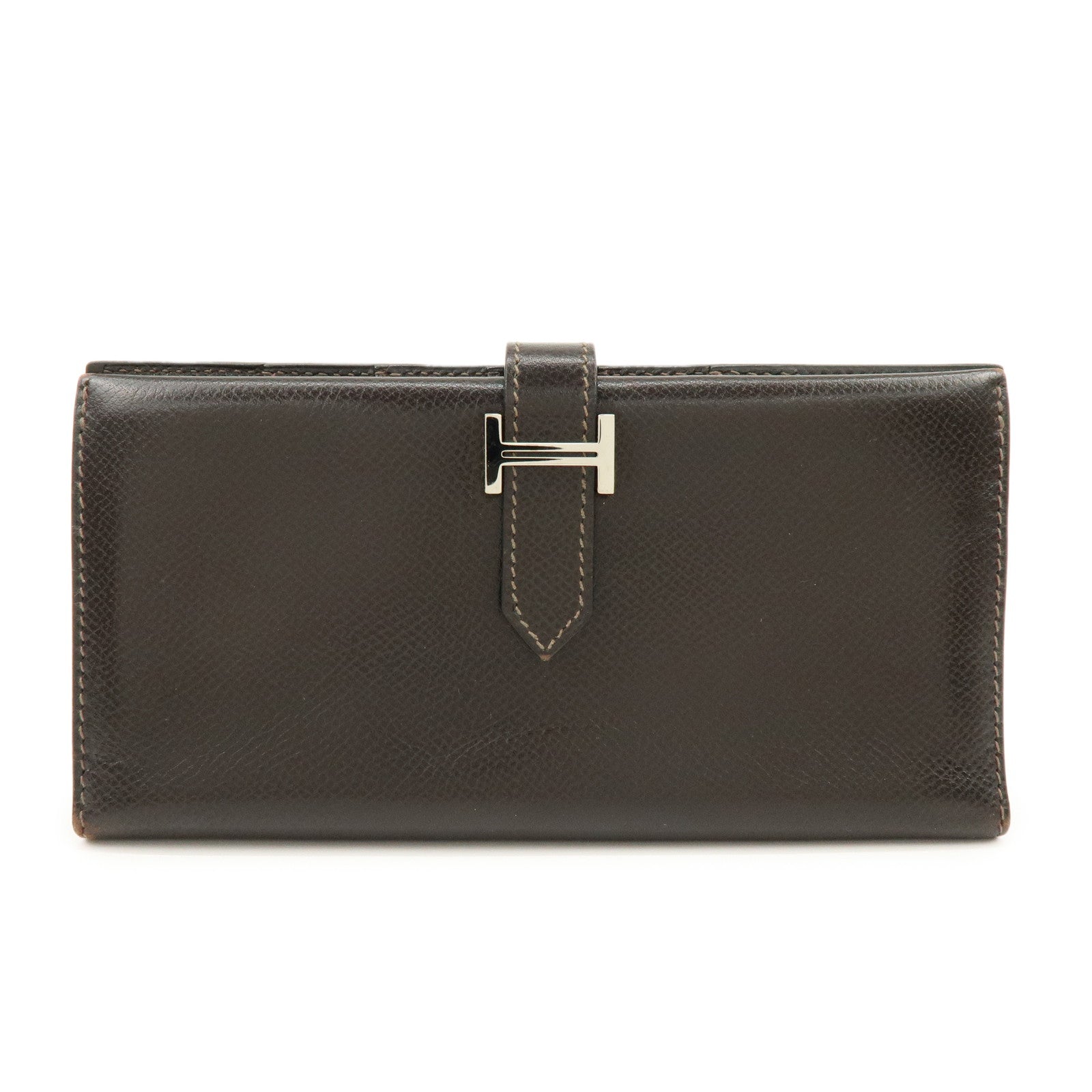HERMES Béarn Classic Courchevel Long Wallet P Stamped Dark Brown