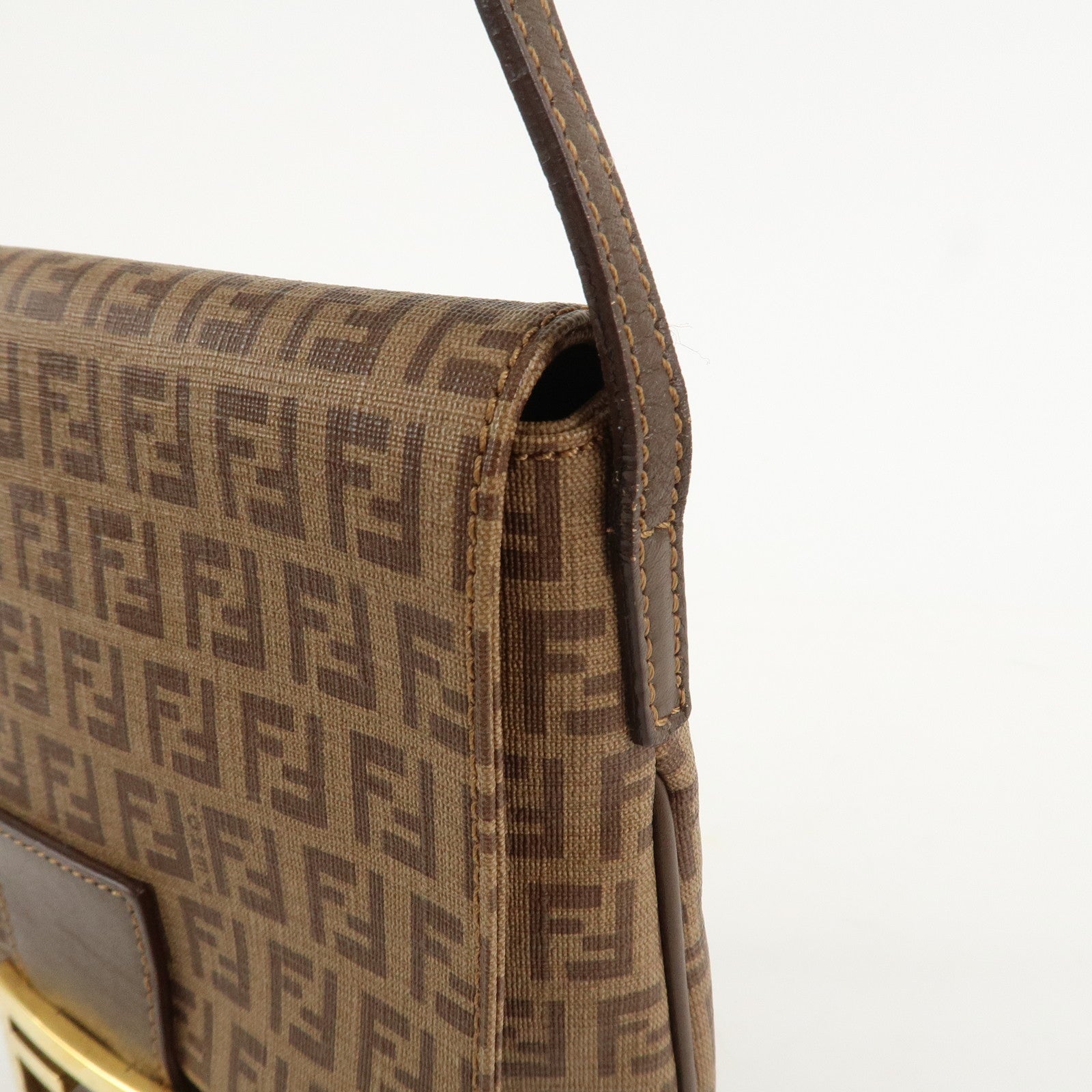 FENDI Zucchino Leather PVC Shoulder Bag Crossbody Bag Brown 8BT075