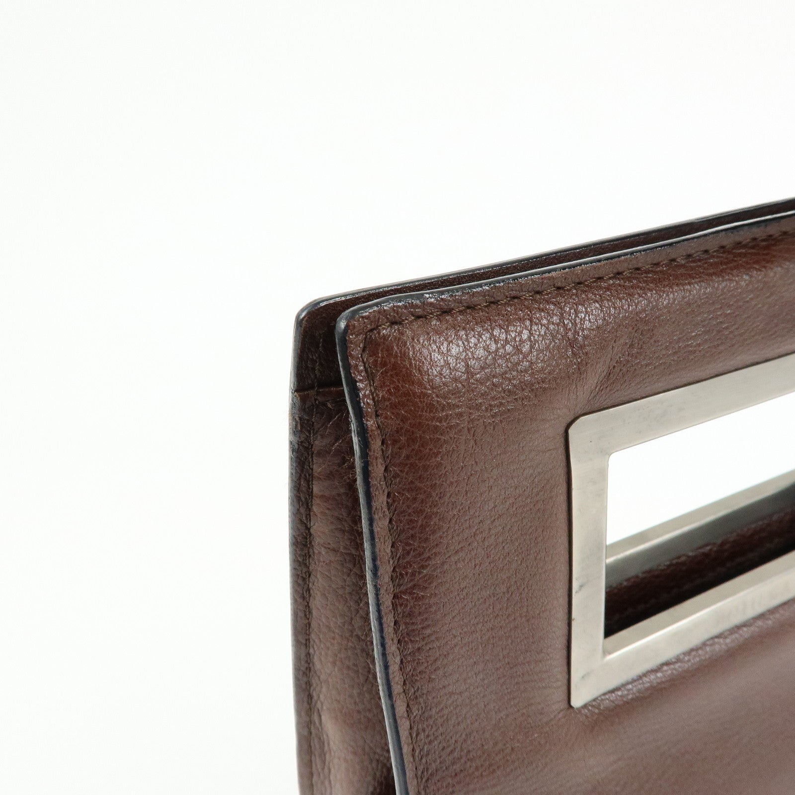 BOTTEGA VENETA Leather Square Hand Bag Brown