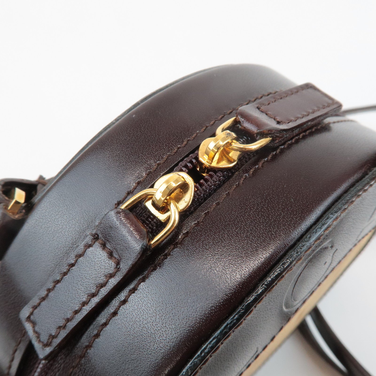 BVLGARI Logo Mania Canvas Leather B-Zero1 Drum Shoulder Bag Brown Used