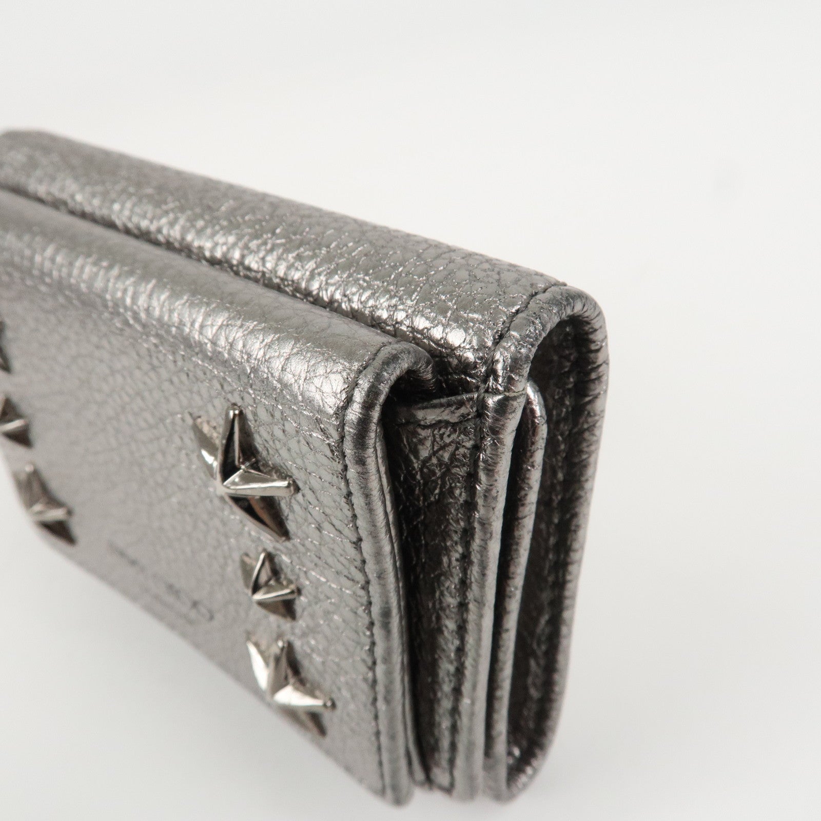 JIMMY CHOO 202 NEMO Studs Leather Compact Wallet Silver Used