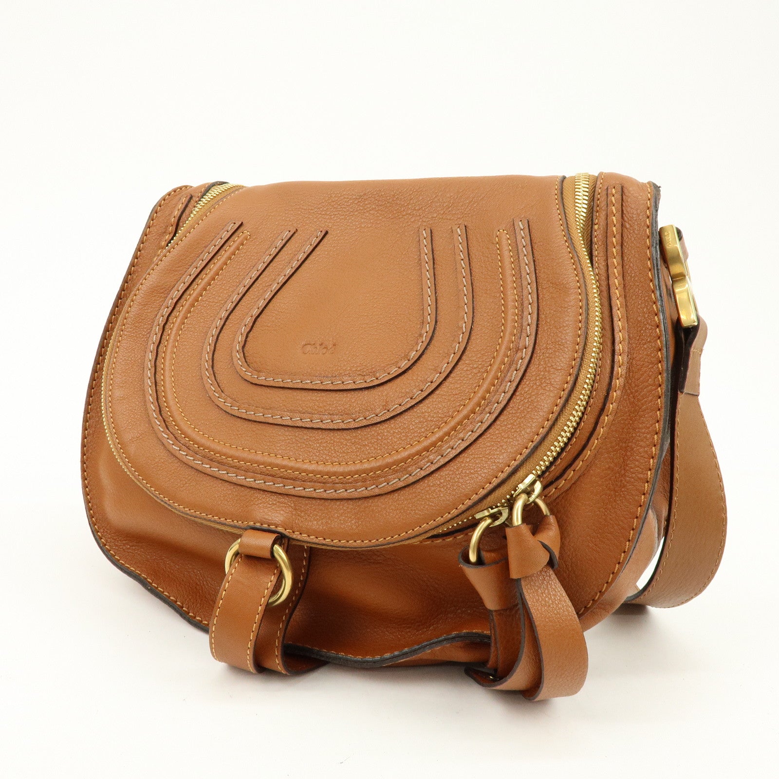 Chloe Marcie Leather Shoulder Bag Crossbody Bag Brown Camel