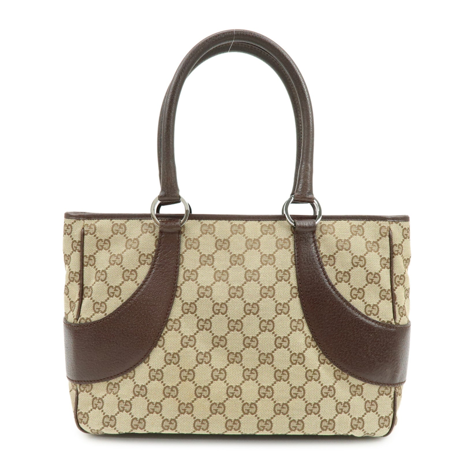 GUCCI GG Canvas Leather Tote Bag Hand BagBrown 113011