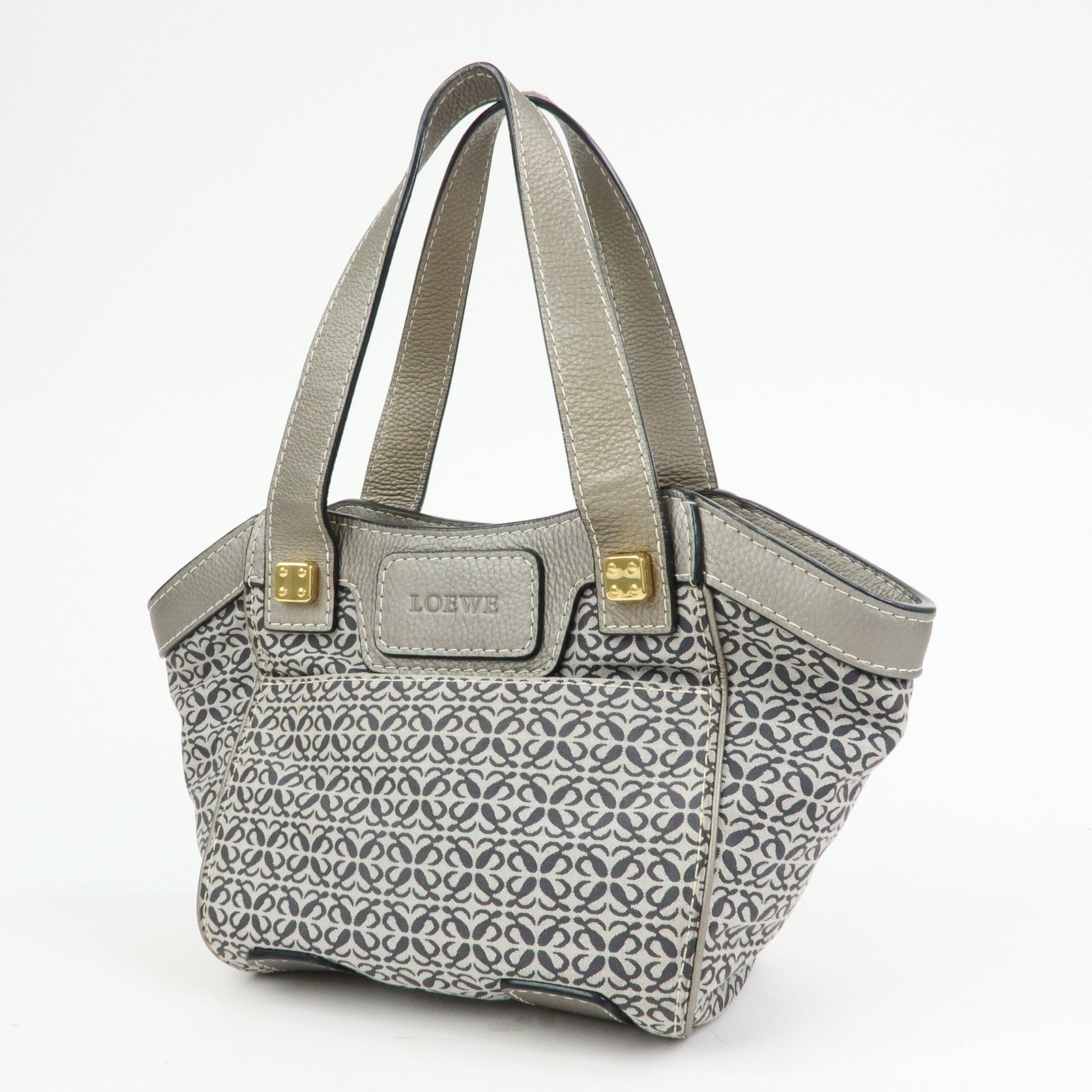 LOEWE New Road Line Repeat Anagram Canvas Calf Leather Hand Bag